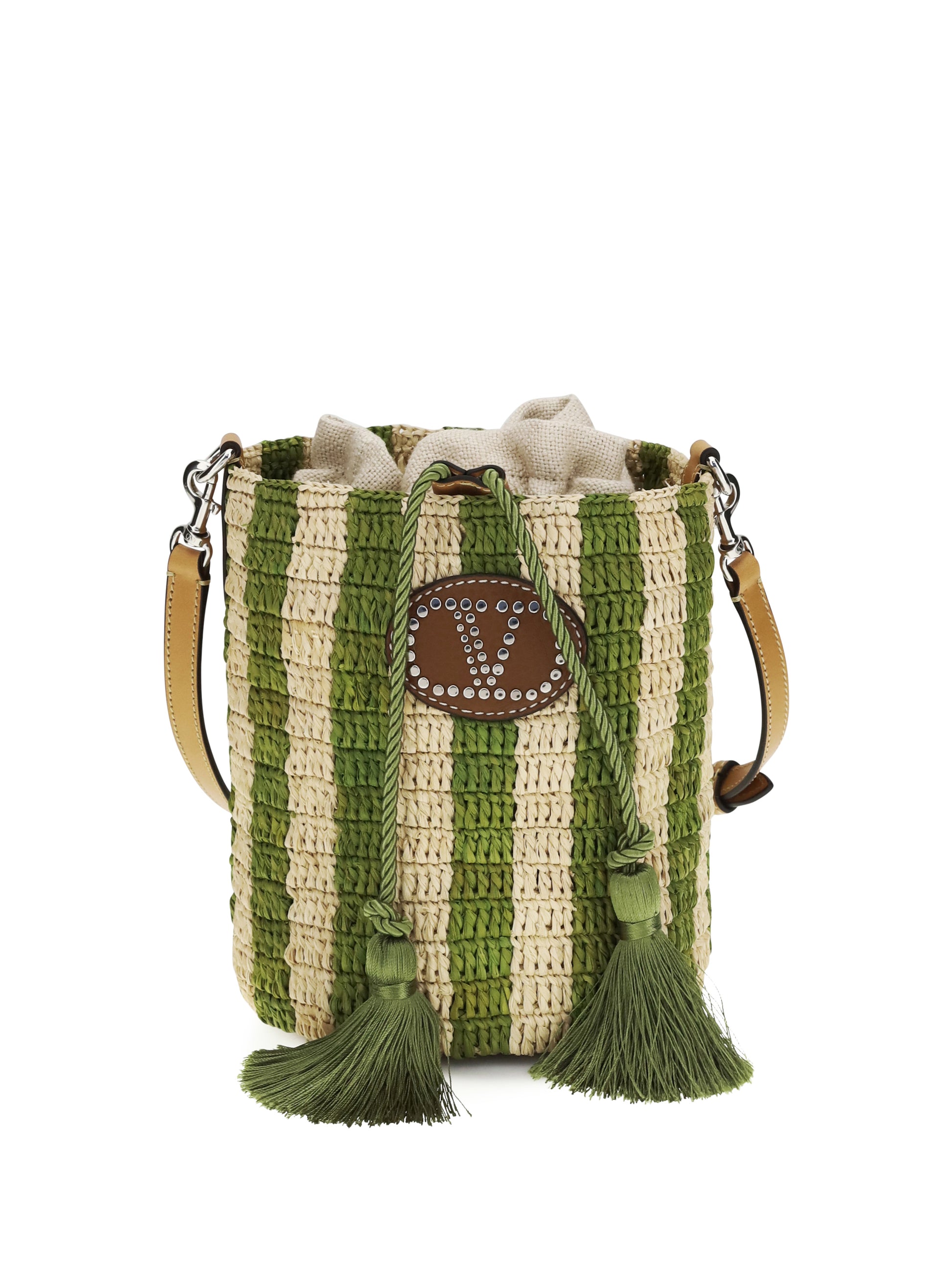 Valentino Garavani Women Striped Raffia Bucket Bag VALENTINO GARAVANI