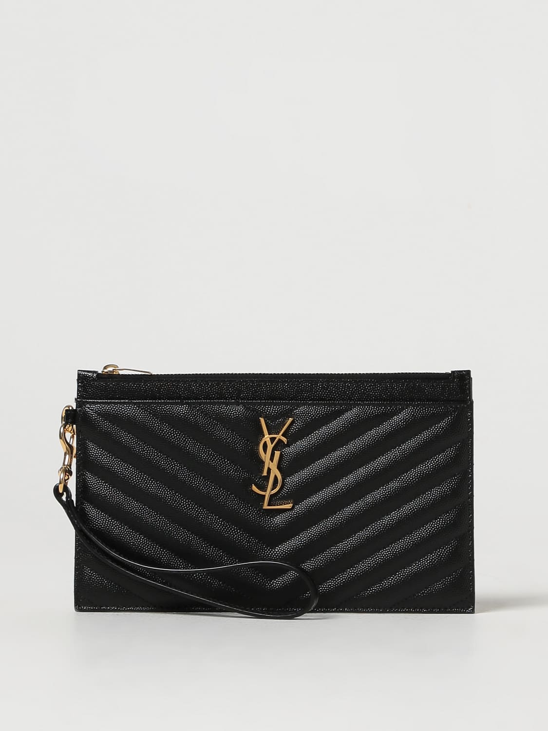 Saint Laurent Women Saint Laurent Clutch In Quilted Grain De Poudre Leather SAINT LAURENT