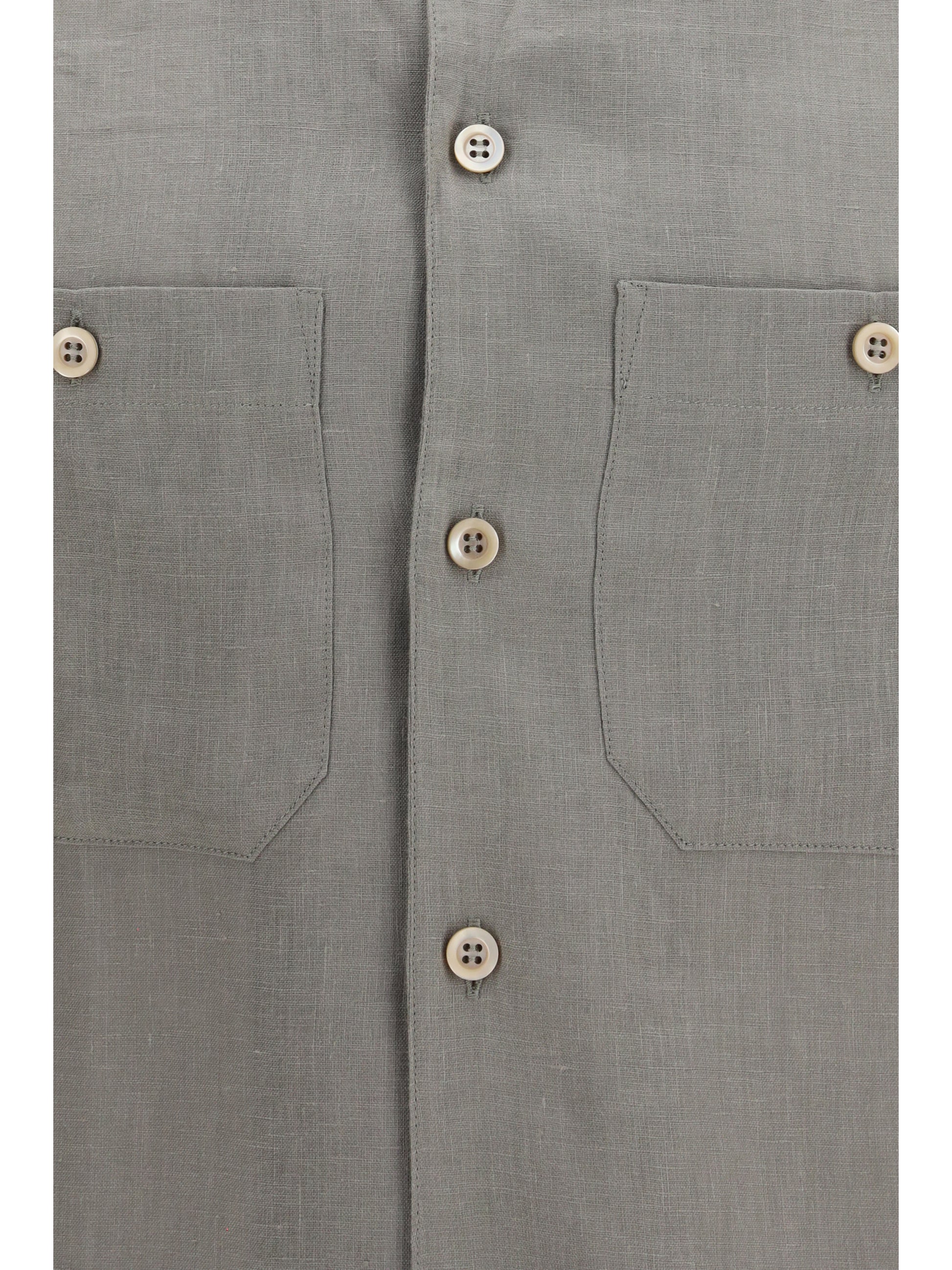 Brunello Cucinelli Men Easy-Fit Linen Shirt With Chest Pockets BRUNELLO CUCINELLI