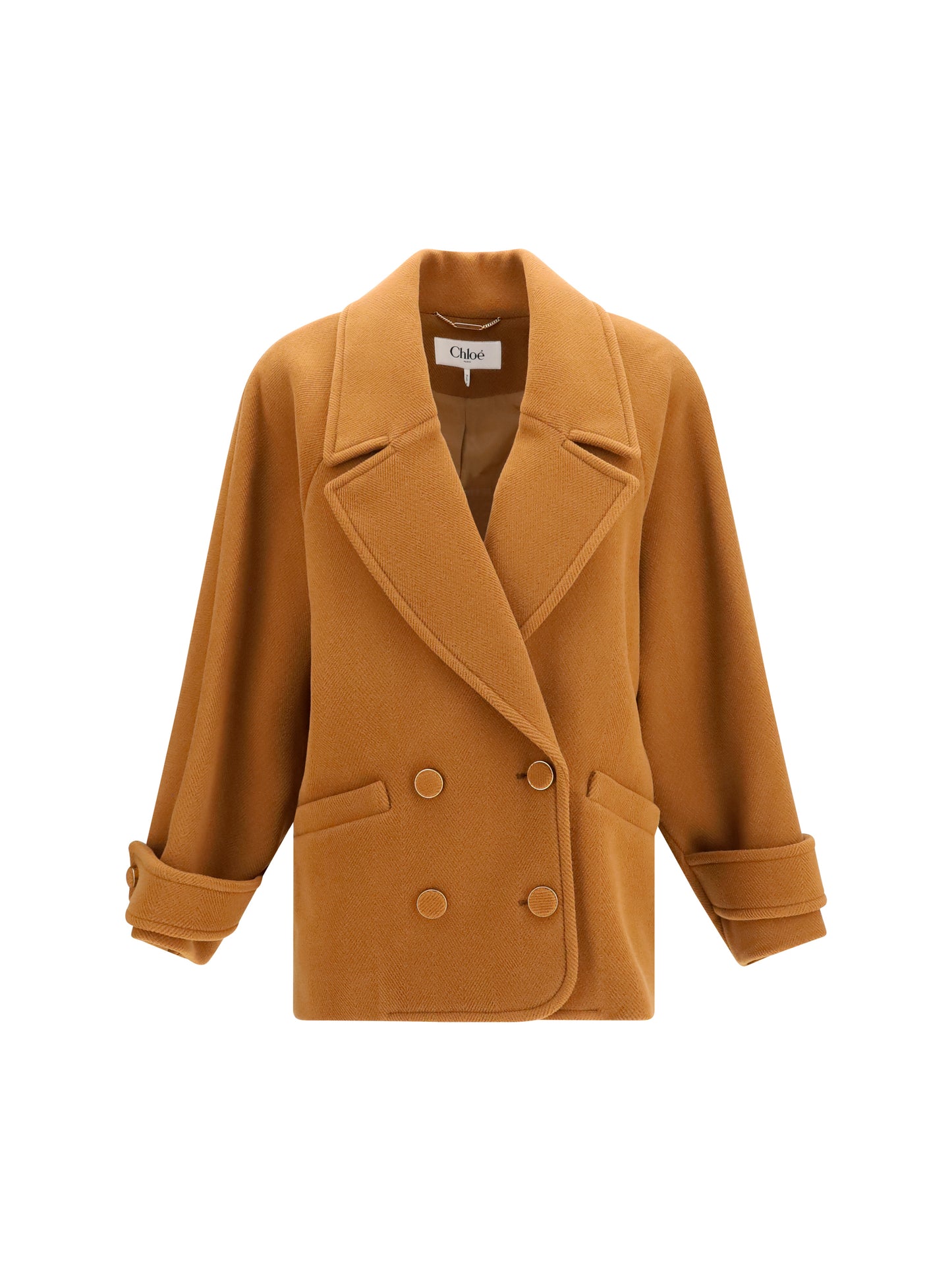 Chloé Women Double-Breasted Herringbone Wool Short Coat CHLOE