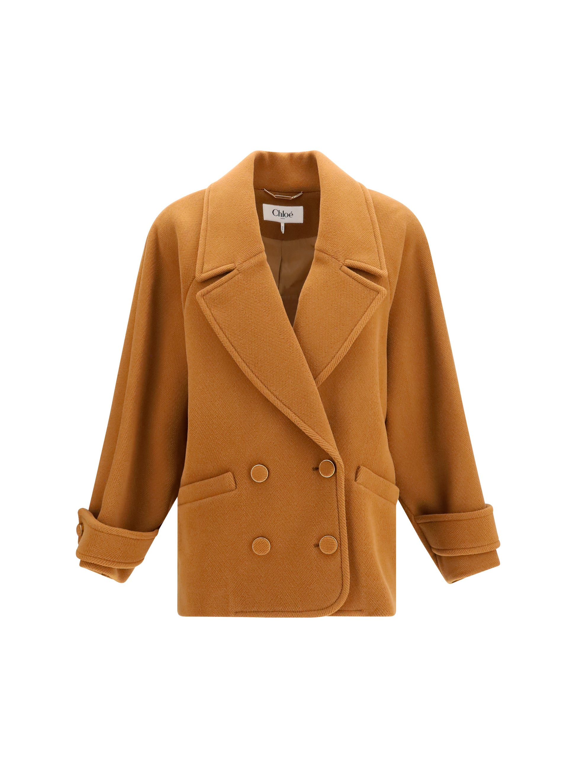 Chloé Women Double-Breasted Herringbone Wool Short Coat CHLOE