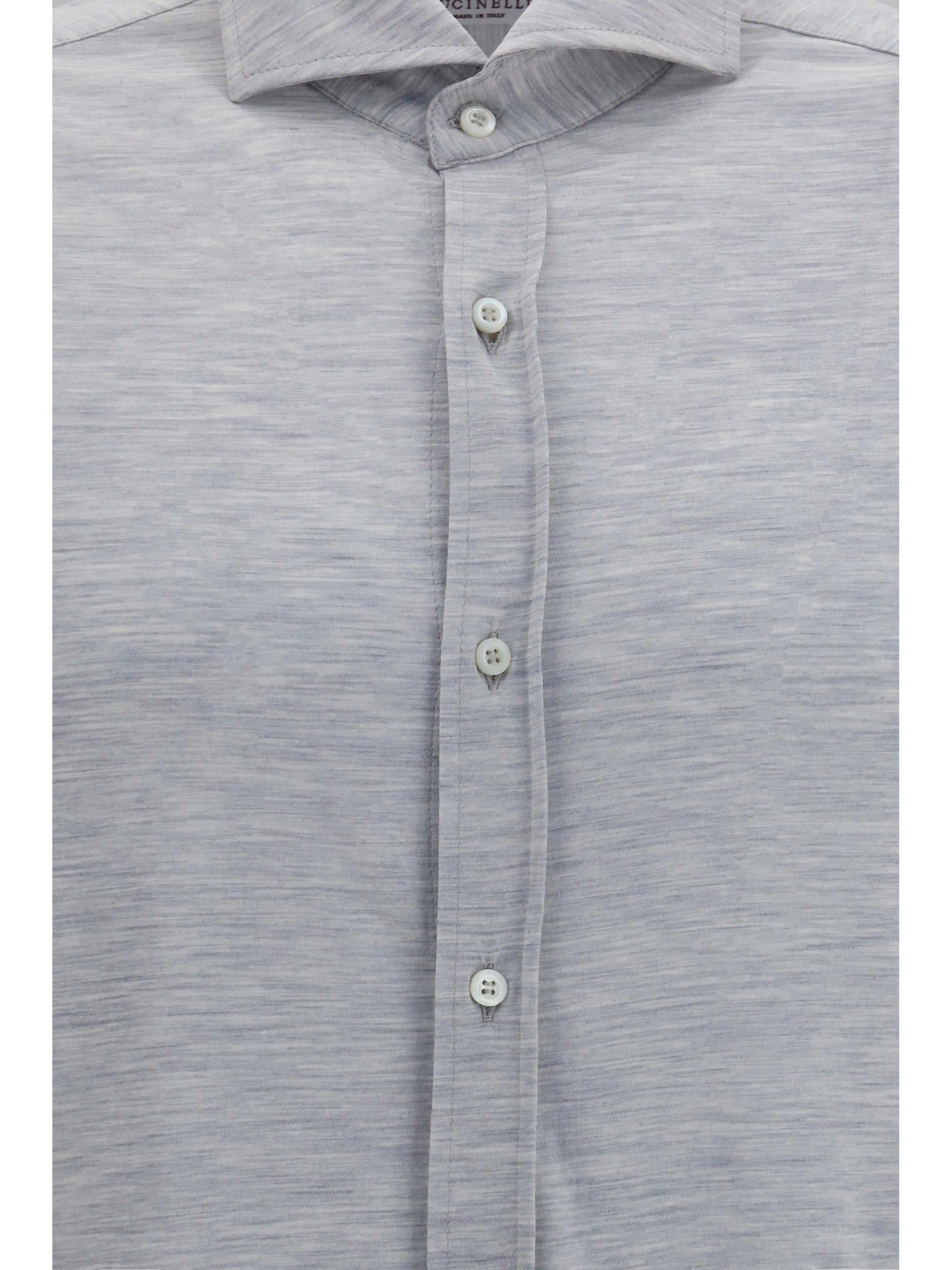 Brunello Cucinelli Men Silk And Cotton Jersey Shirt With Spread Collar BRUNELLO CUCINELLI