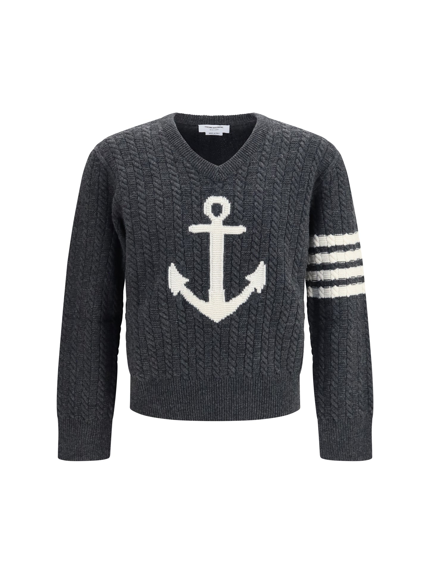 Thom Browne Men 4-Bar Merino Wool Sweater With Anchor Motif THOM BROWNE