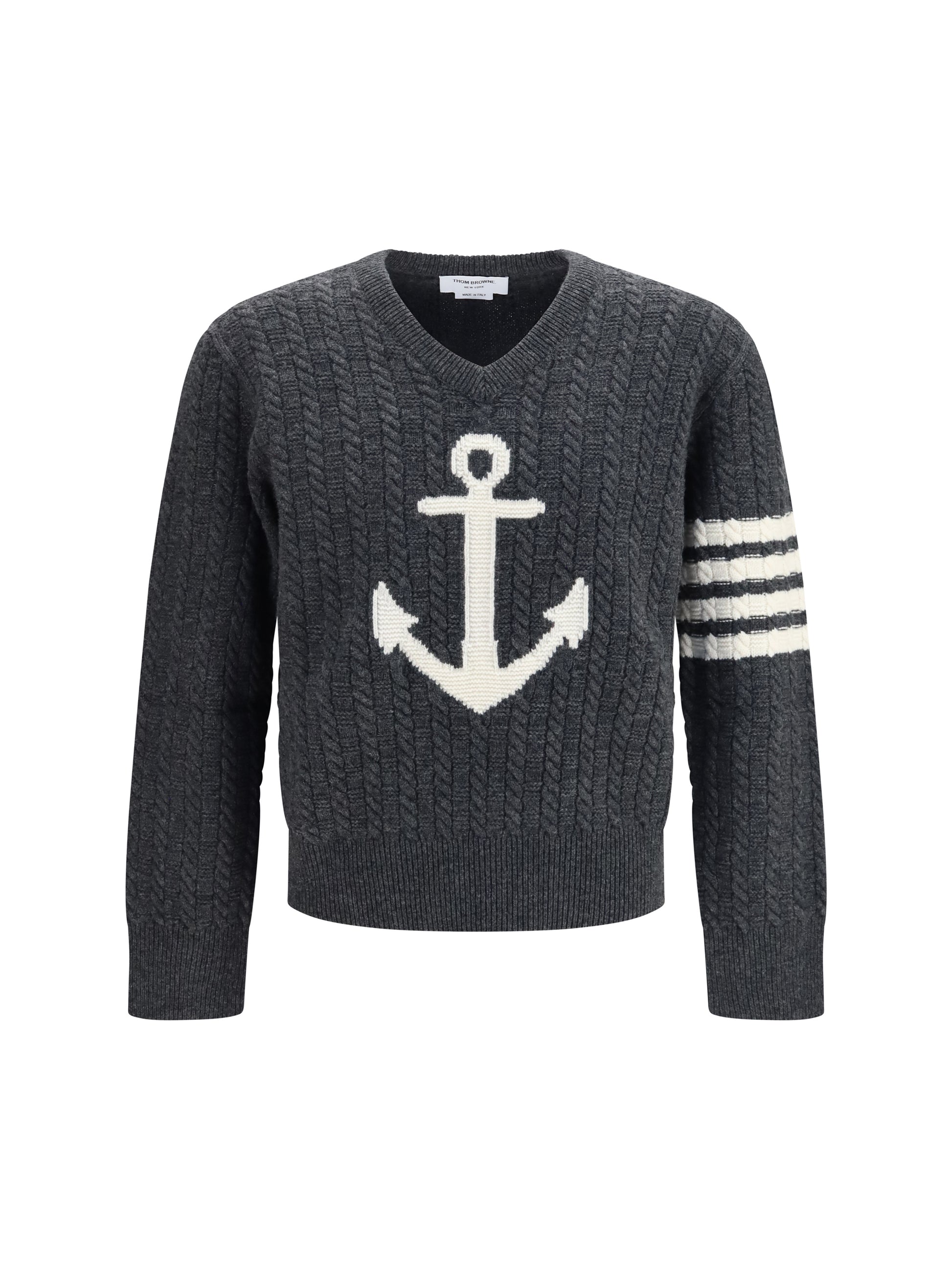 Thom Browne Men 4-Bar Merino Wool Sweater With Anchor Motif THOM BROWNE