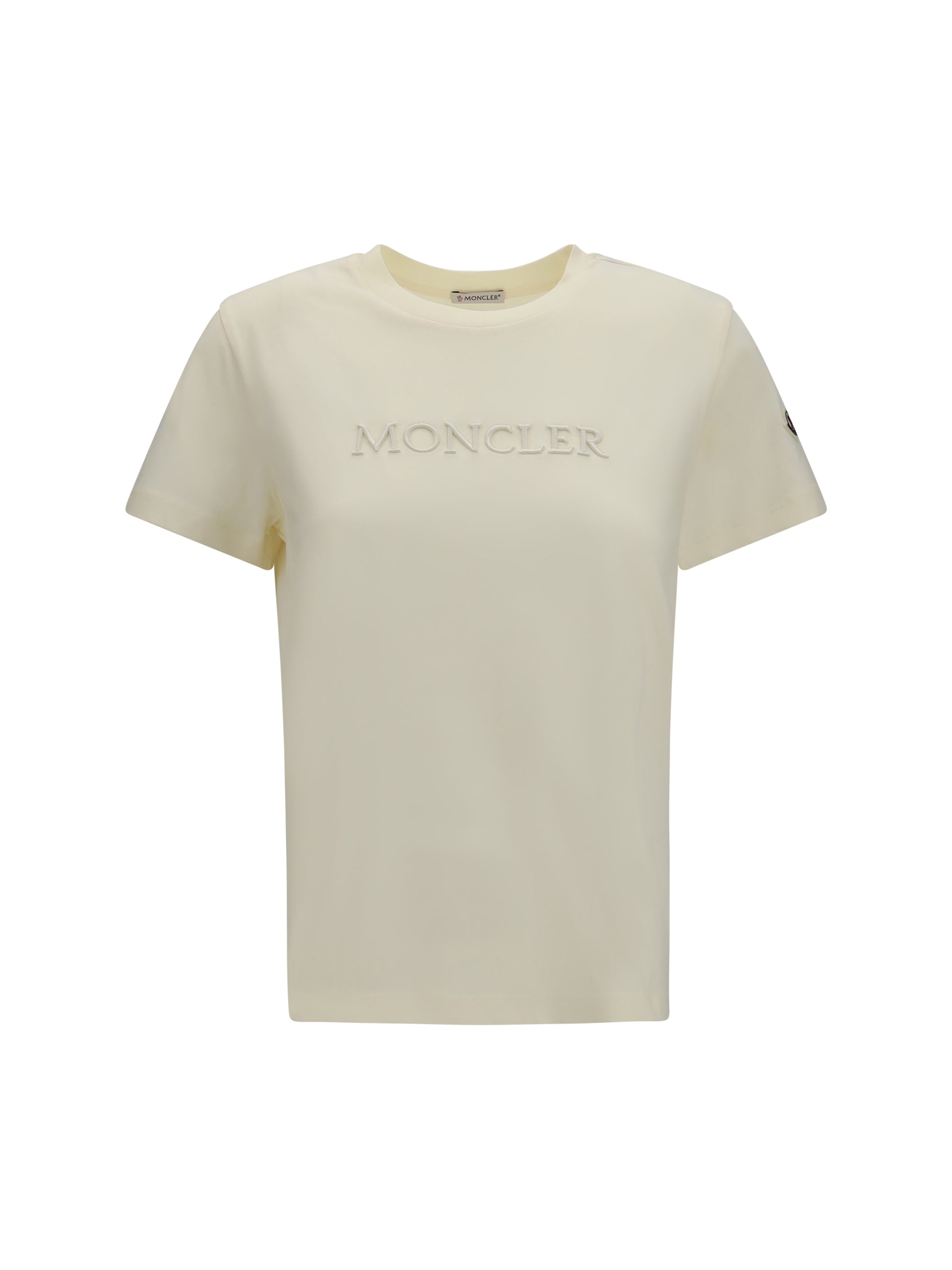 Moncler Women Cotton T-Shirt With A Tone On Tone Embroidered Logo MONCLER