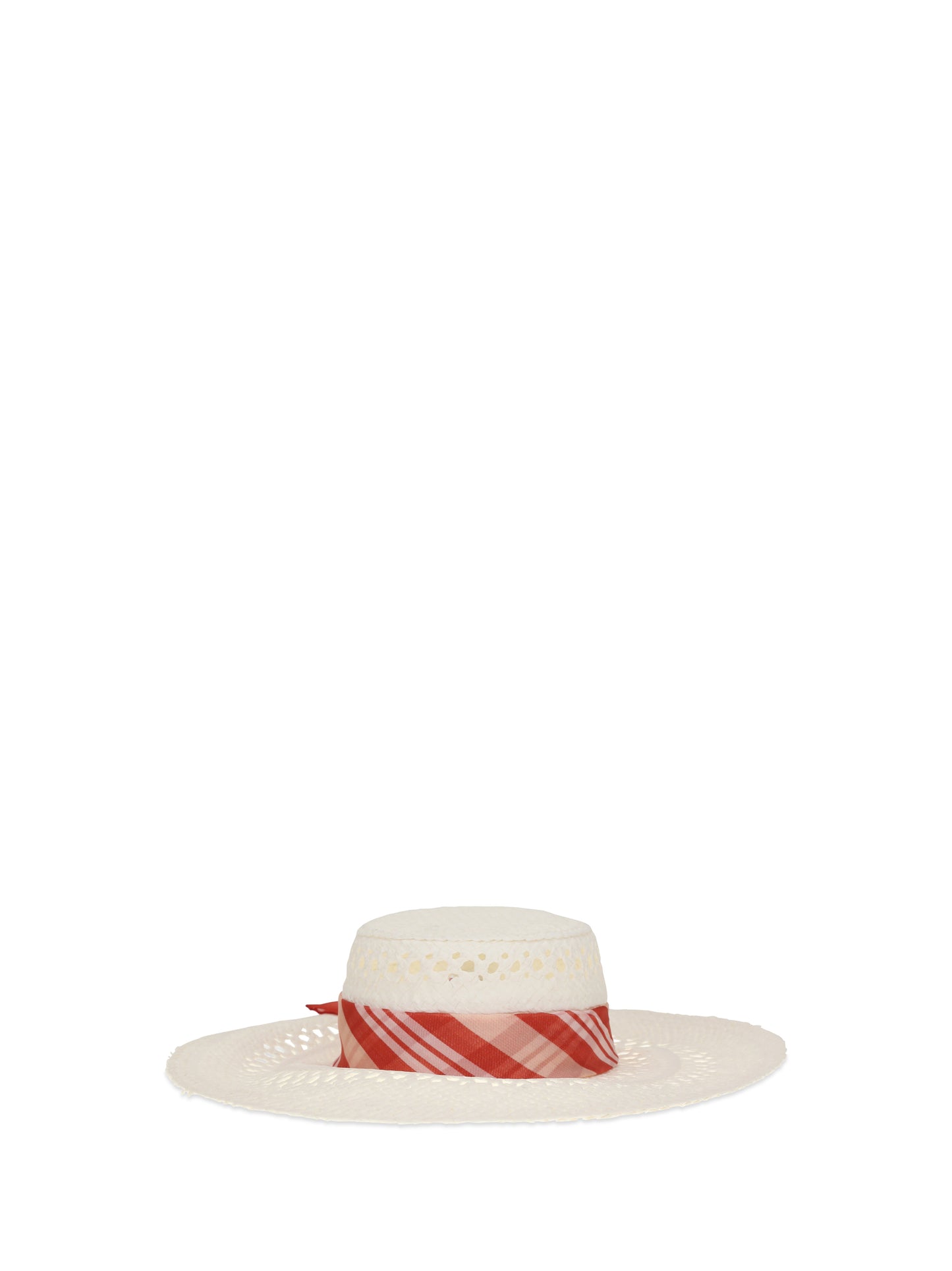 Ermanno Scervino Women Wide-Brim Hat With Vichy Print Silk Scarf ERMANO SCERVINO