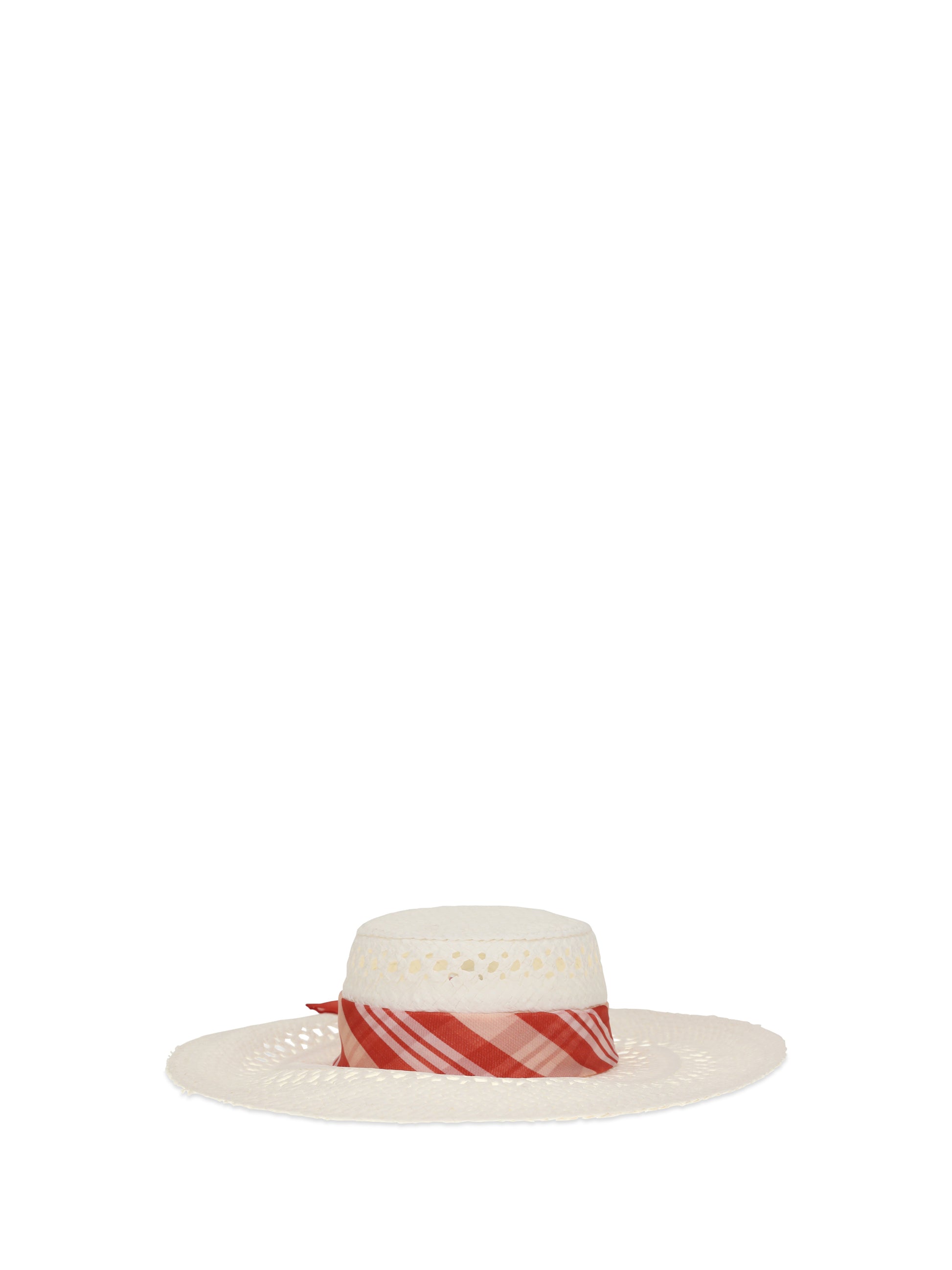 Ermanno Scervino Women Wide-Brim Hat With Vichy Print Silk Scarf ERMANO SCERVINO
