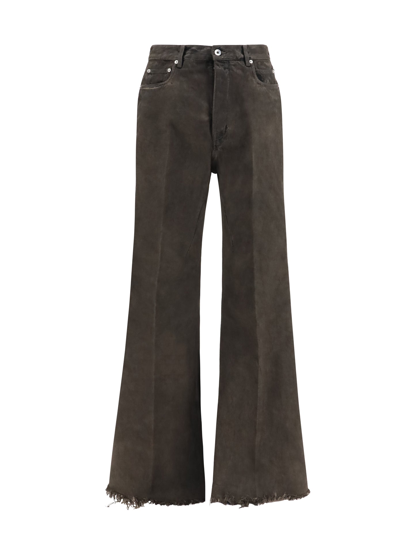 Rick Owens Men Flared Frayed Hem Cotton Jeans RICK OWENS