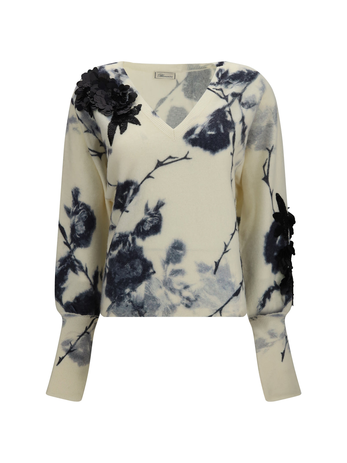 Blumarine Women Wool And Cashmere Sweater With Applied Roses BLUMARINE