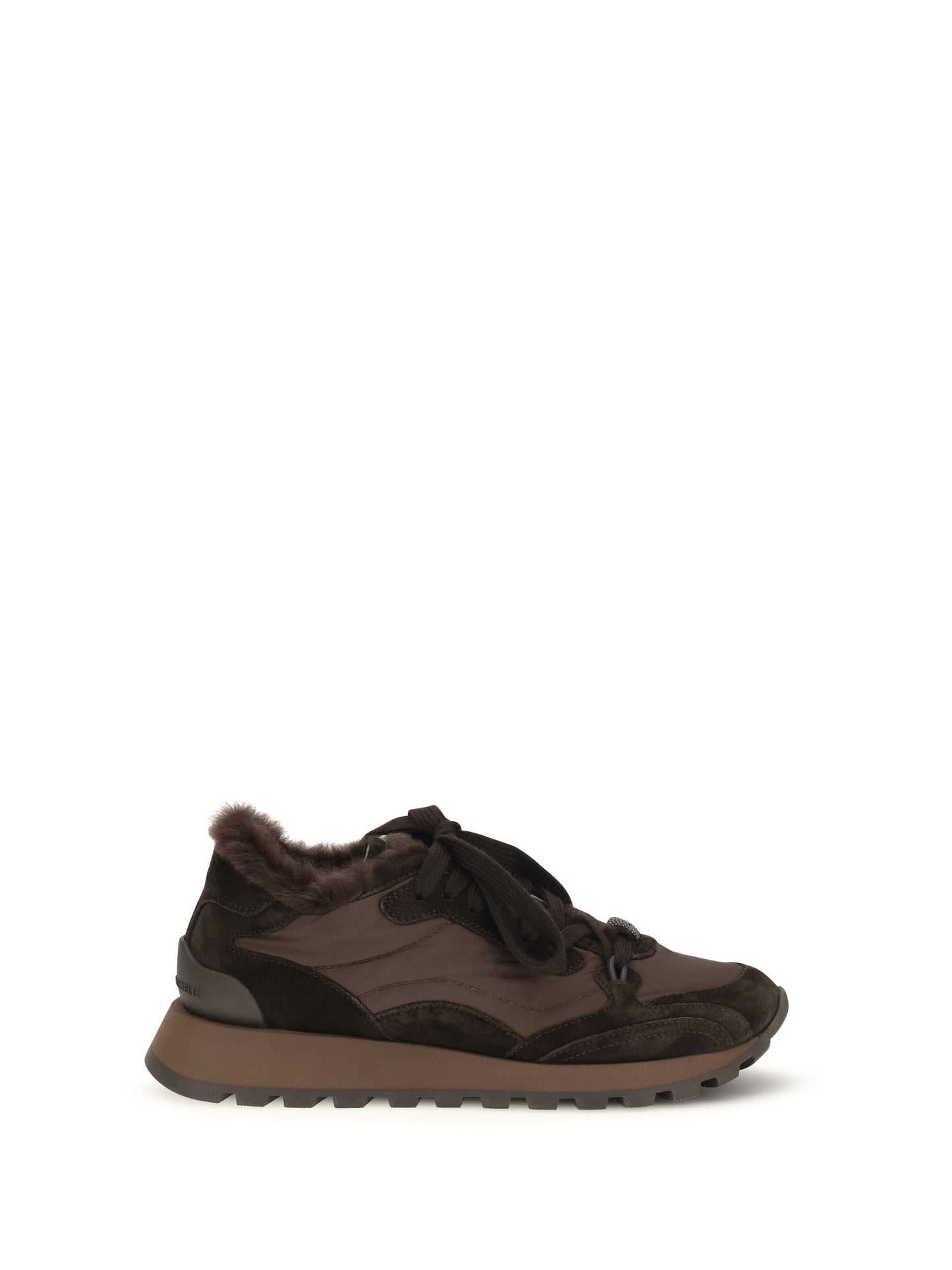 Brunello Cucinelli Women Suede And Techno Fabric Sneakers With Shearling Lining And Monile BRUNELLO CUCINELLI