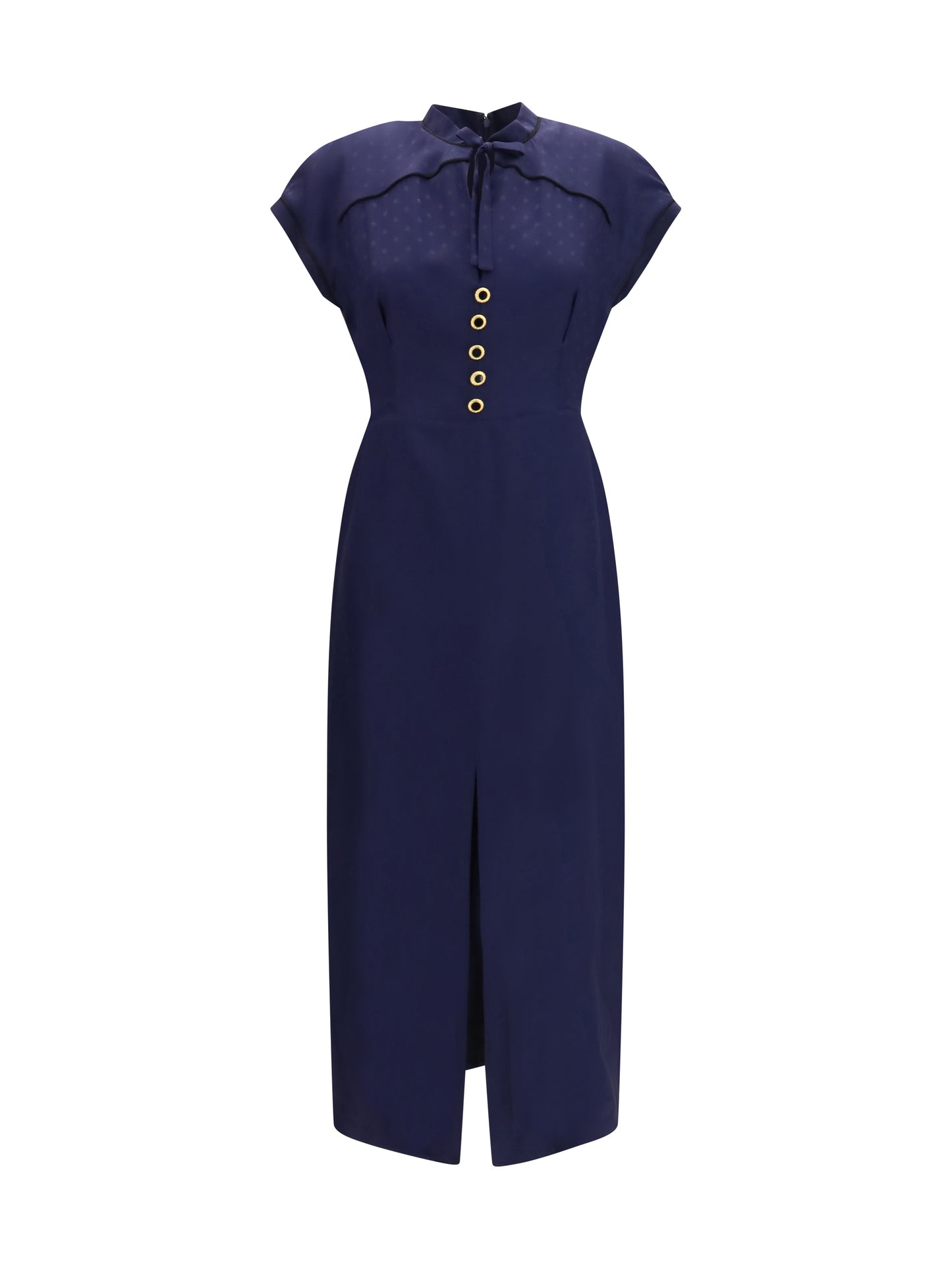 Alessandra Rich Women Silk Midi Dress With Buttons And Contrast Piping ALESSANDRA RICH
