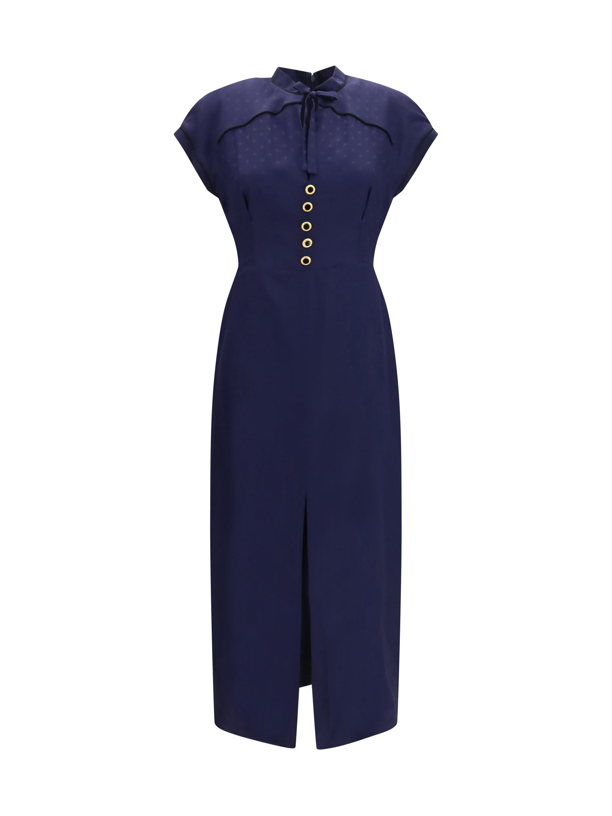 Alessandra Rich Women Silk Midi Dress With Buttons And Contrast Piping ALESSANDRA RICH