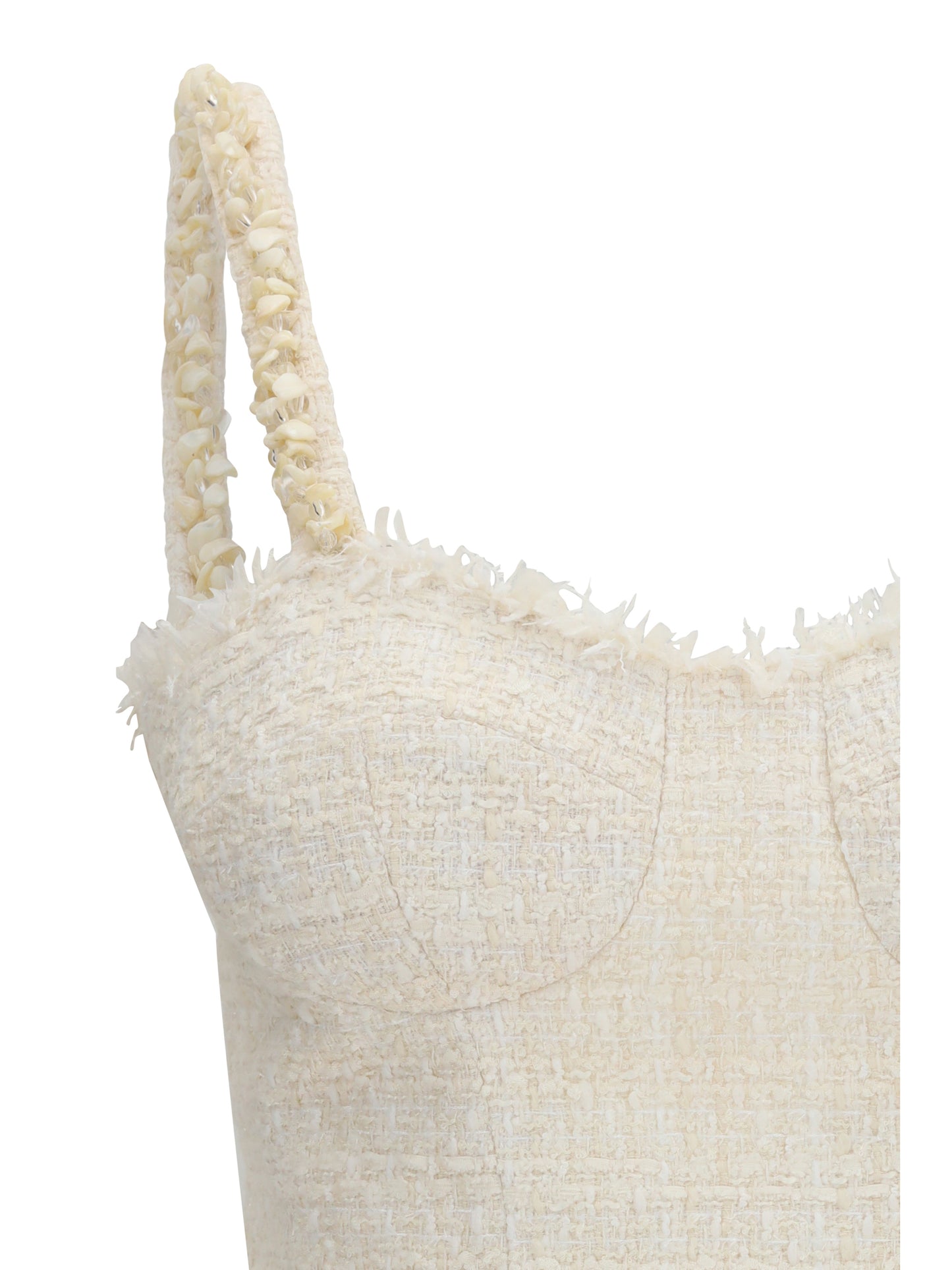 Balmain Women Tweed Top With Pearl Straps BALMAIN