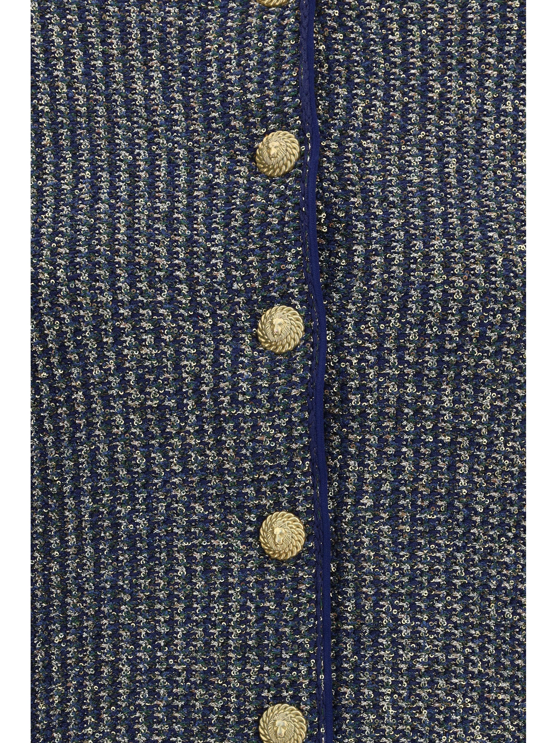 Balmain Women Quilted Sequin Cardigan With Decorative Buttons BALMAIN