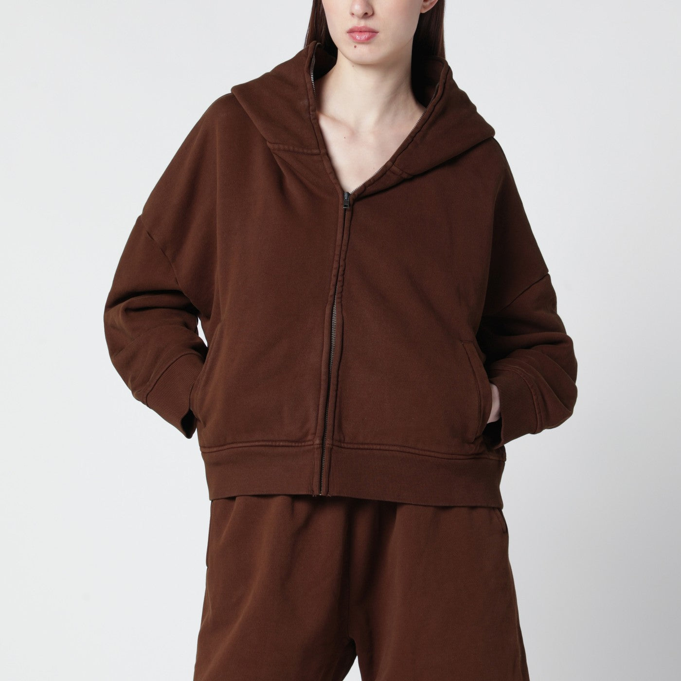 Entire Studios Brown Cotton Zip-Up Sweatshirt Women Entire Studios
