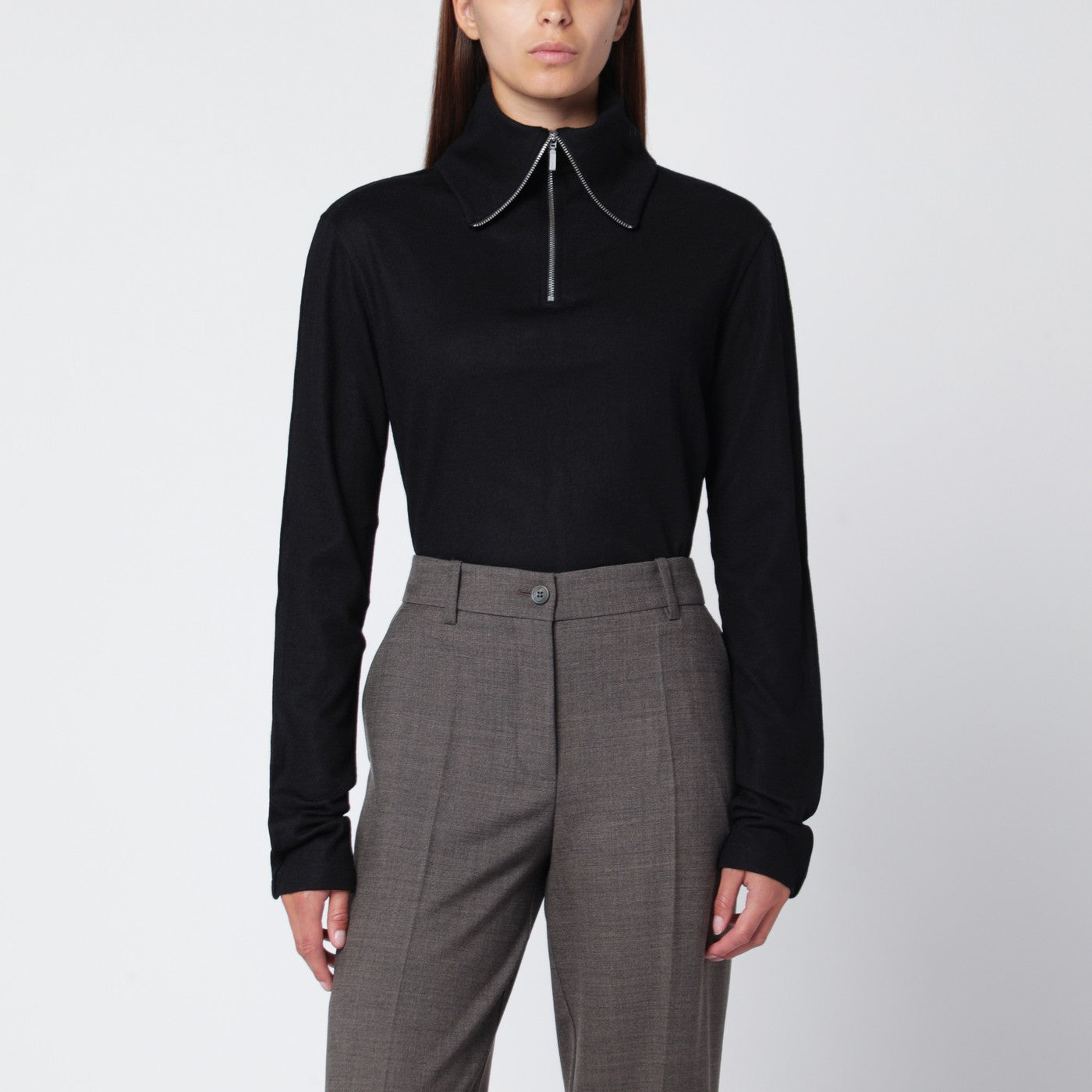 Entire Studios Black Wool Zip-Collar Top Women Entire Studios