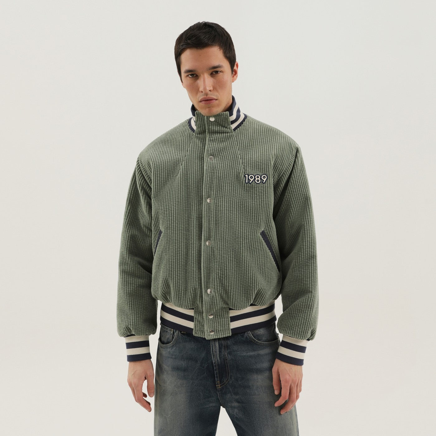1989 Studio Light Green Corduroy Varsity Jacket Men 1989 STUDIO