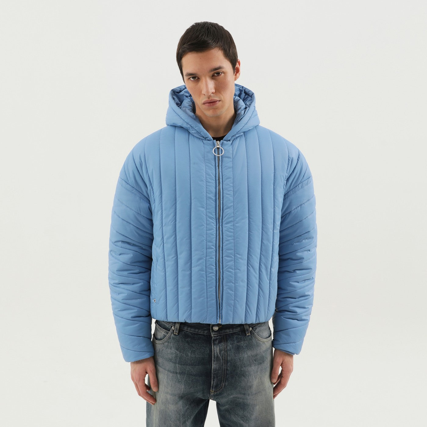 1989 Studio Light Blue Quilted Down Jacket Men 1989 STUDIO
