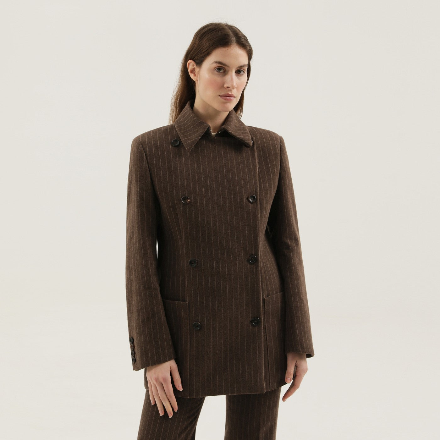 1989 Studio Brown Double-Breasted Striped Blazer Women 1989 STUDIO
