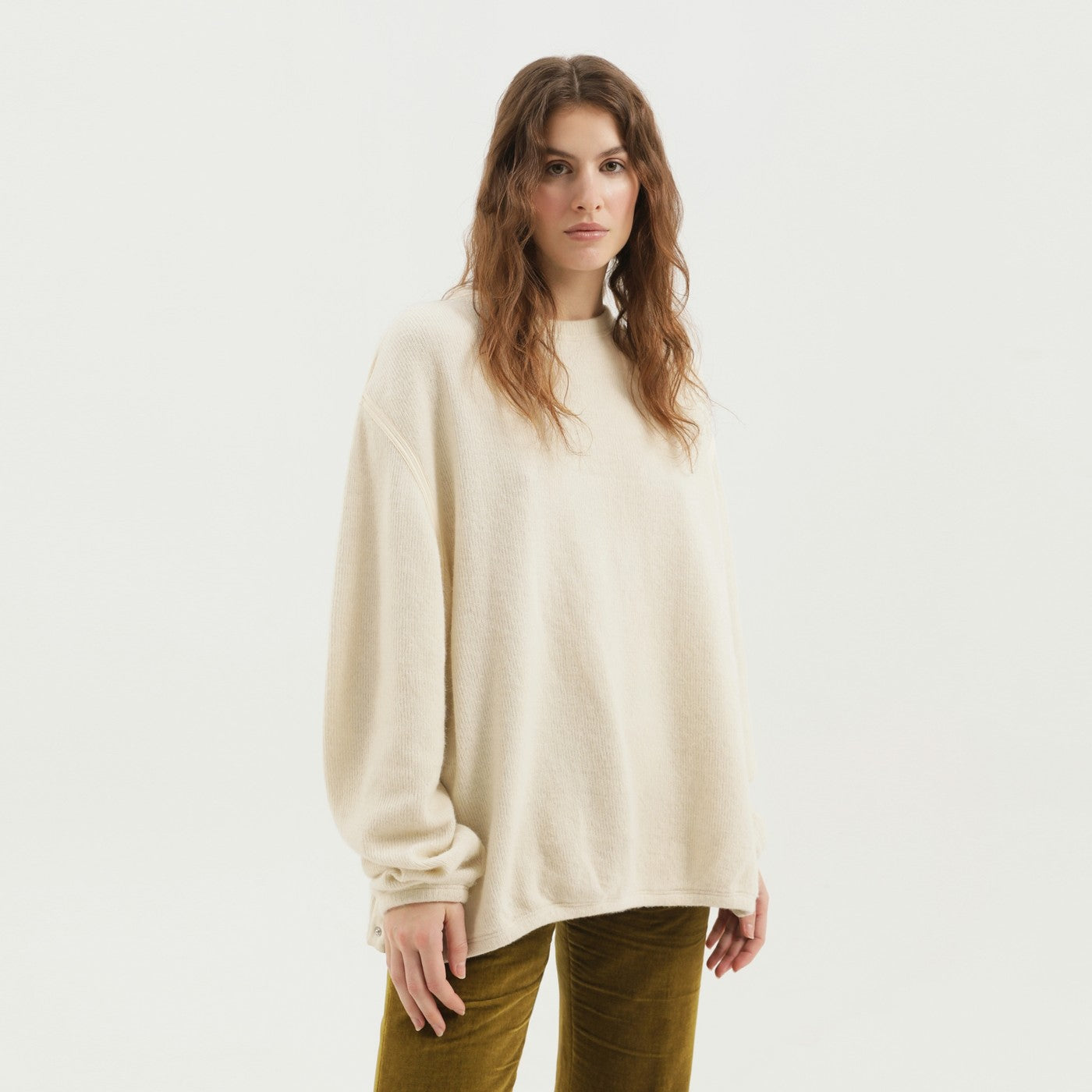 1989 Studio White Ribbed Sweater With Slits Women 1989 STUDIO
