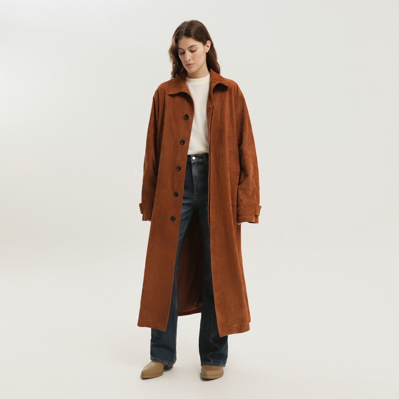 1989 Studio Brown Corduroy Leather Mackintosh Coat Women 1989 STUDIO