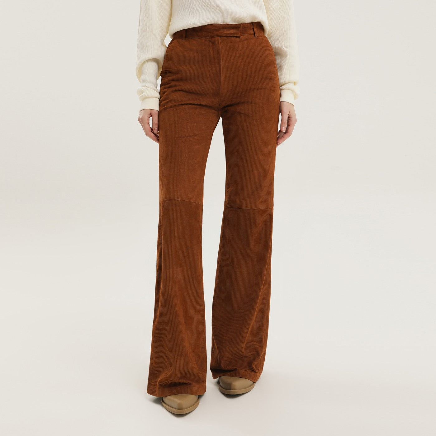 1989 Studio Corduroy Flared Leather Pants Women 1989 STUDIO