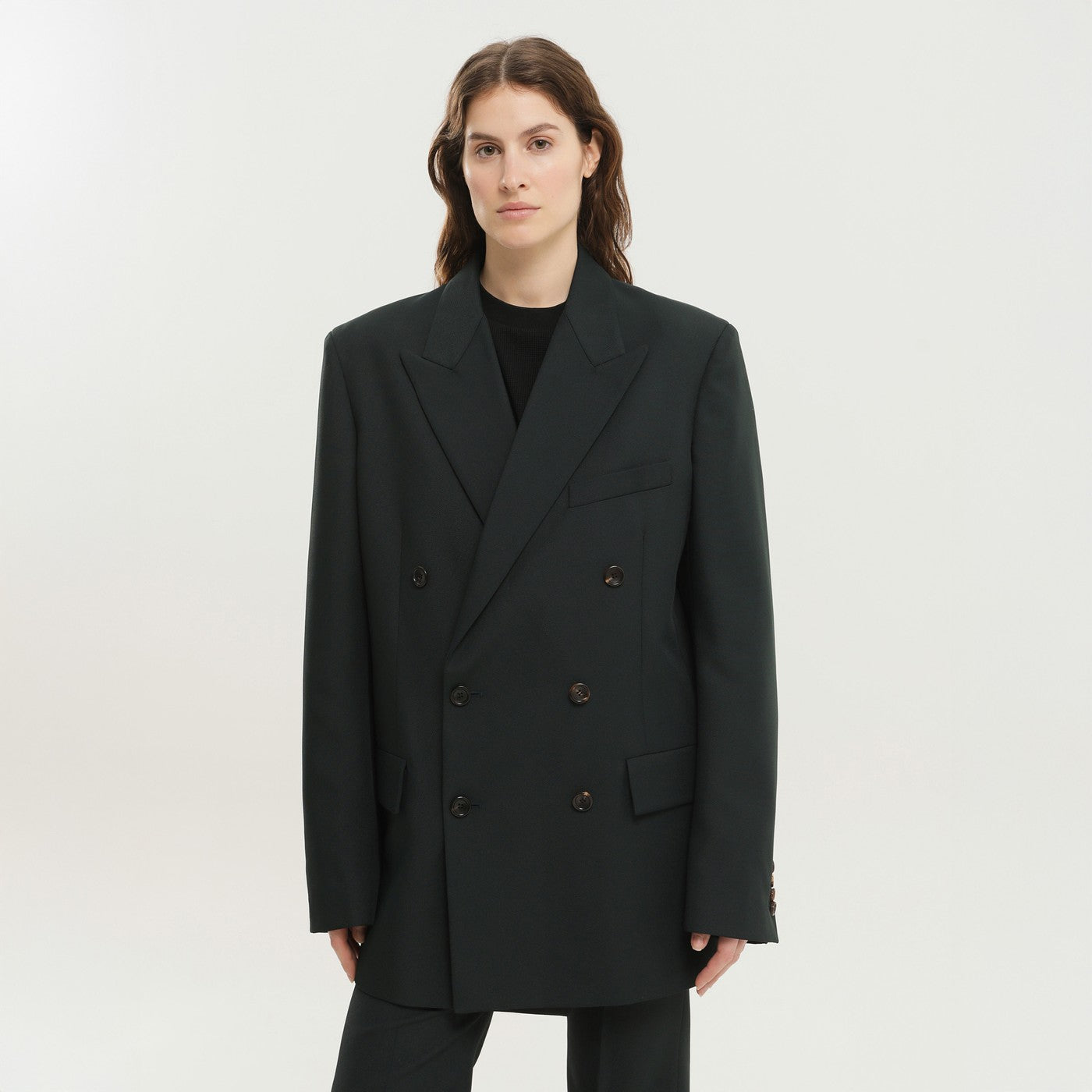1989 Studio Dark Green Double-Breasted Blazer Women 1989 STUDIO