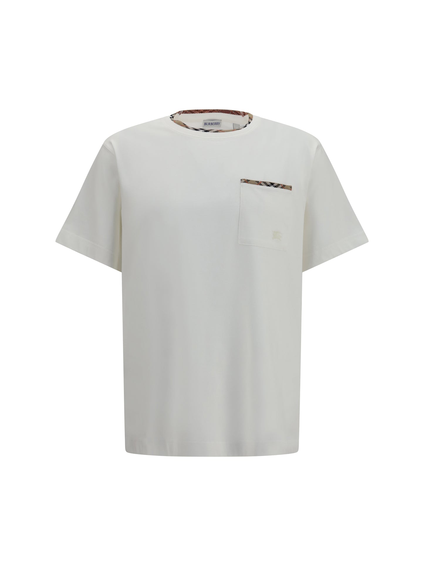 Burberry Men Cotton T-Shirt With Check Trims BURBERRY