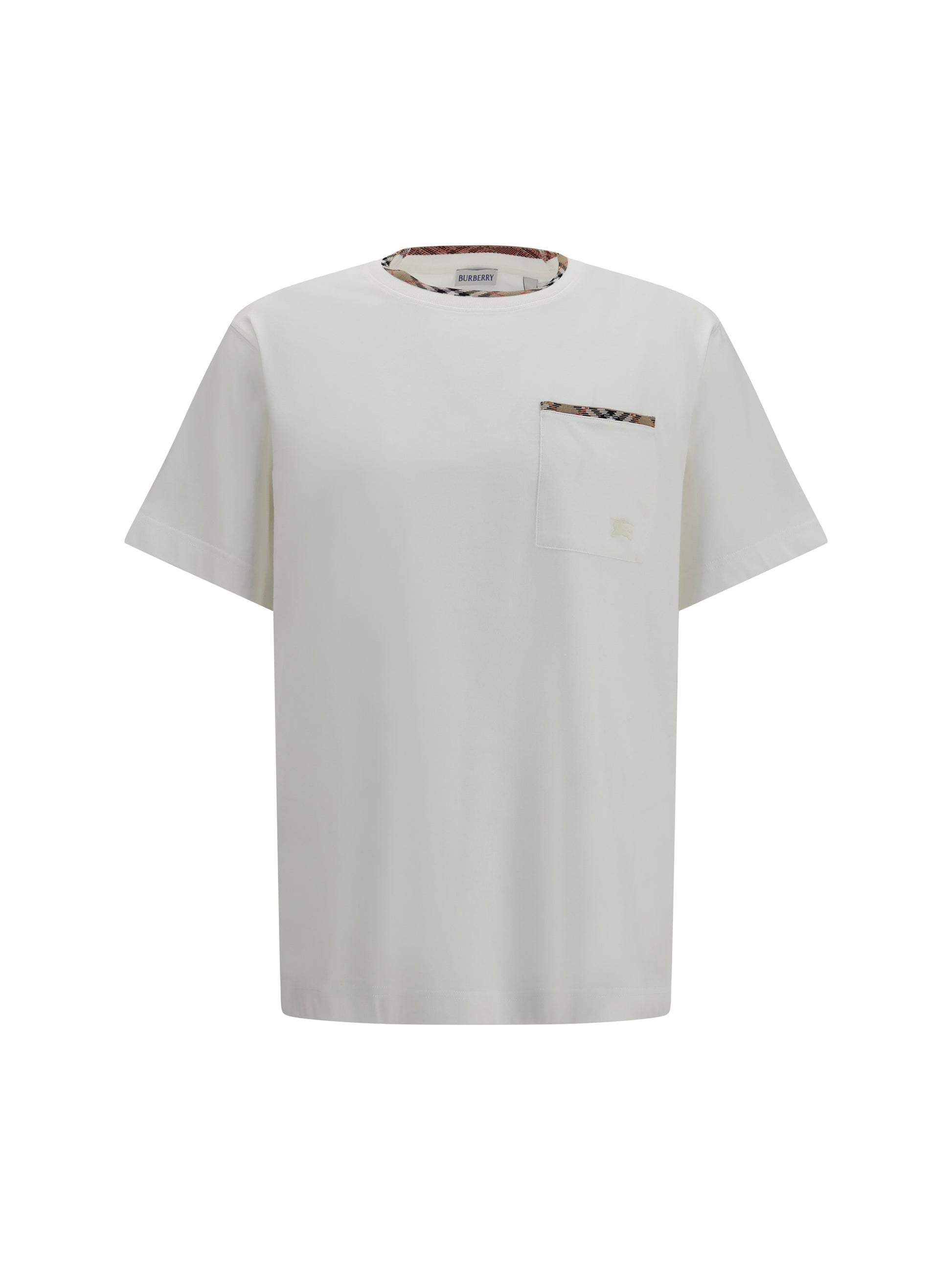 Burberry Men Cotton T-Shirt With Check Trims BURBERRY