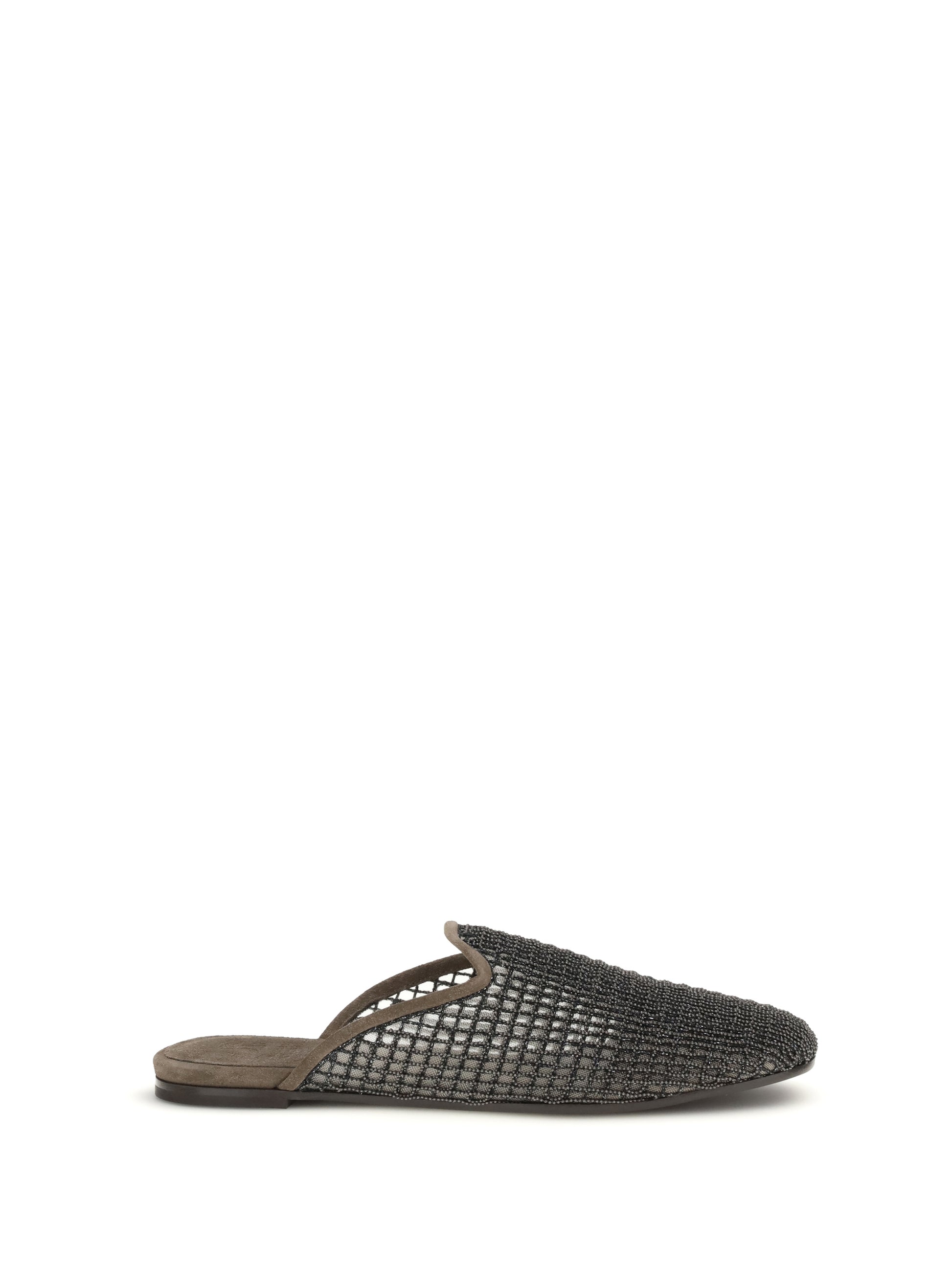 Brunello Cucinelli Women Suede Mules With Precious Net Embroidery BRUNELLO CUCINELLI