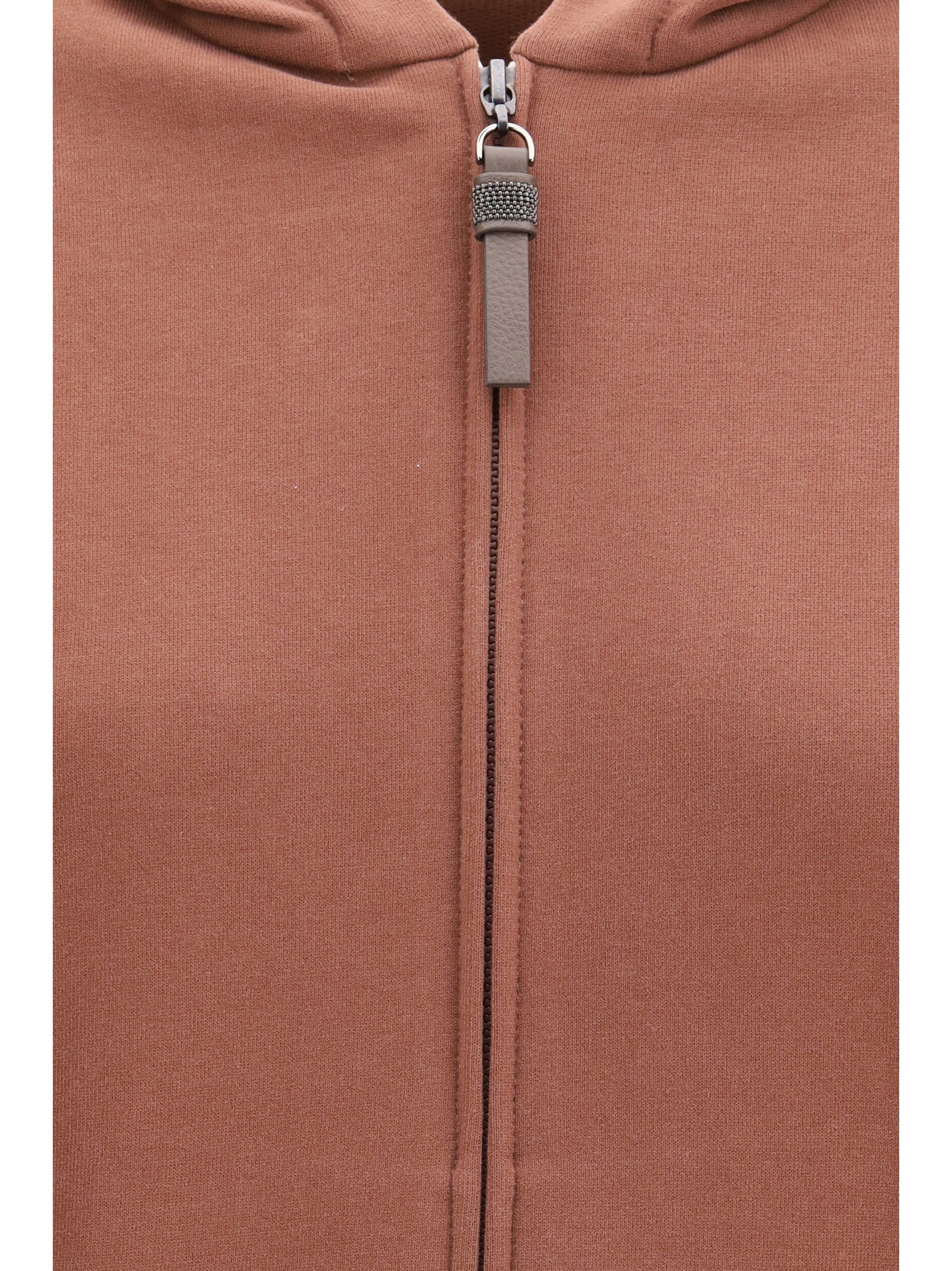 Brunello Cucinelli Women Hooded Smooth Cotton Sweatshirt With Shiny Zipper Pull BRUNELLO CUCINELLI