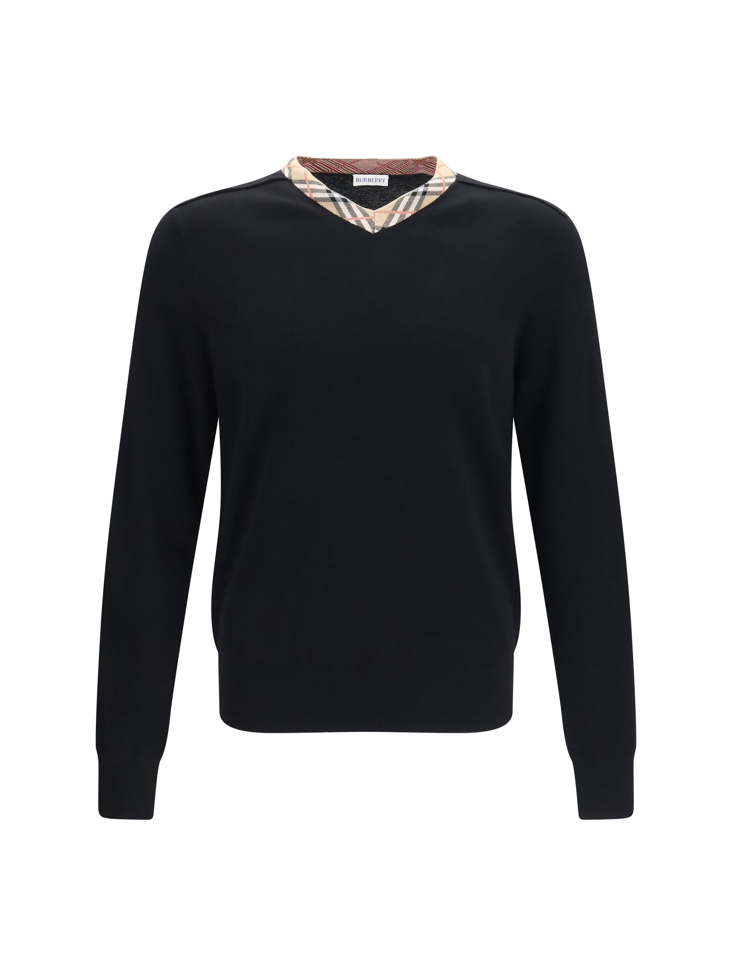 Burberry Men Check Trim Wool Sweater BURBERRY