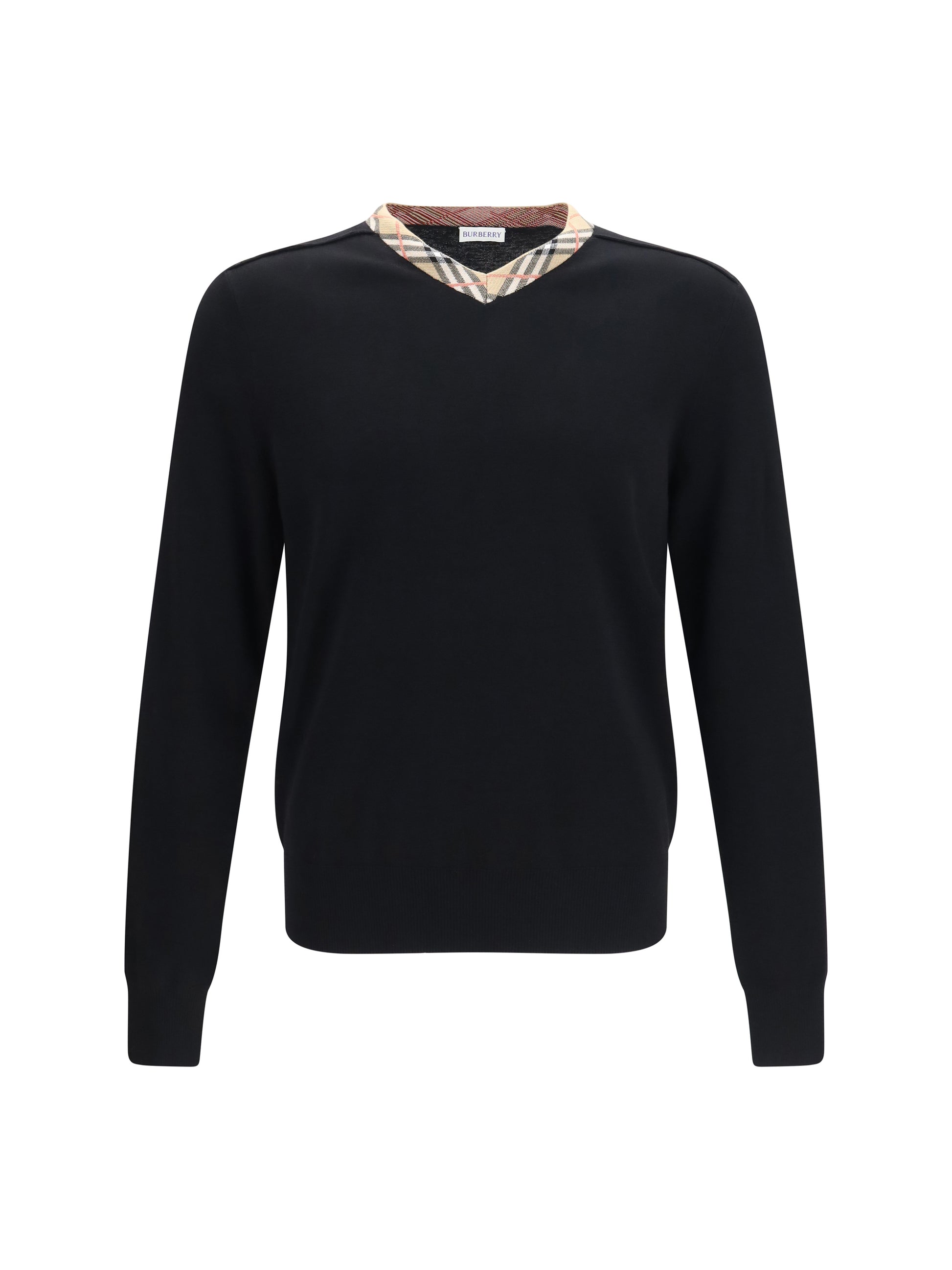 Burberry Men Check Trim Wool Sweater BURBERRY