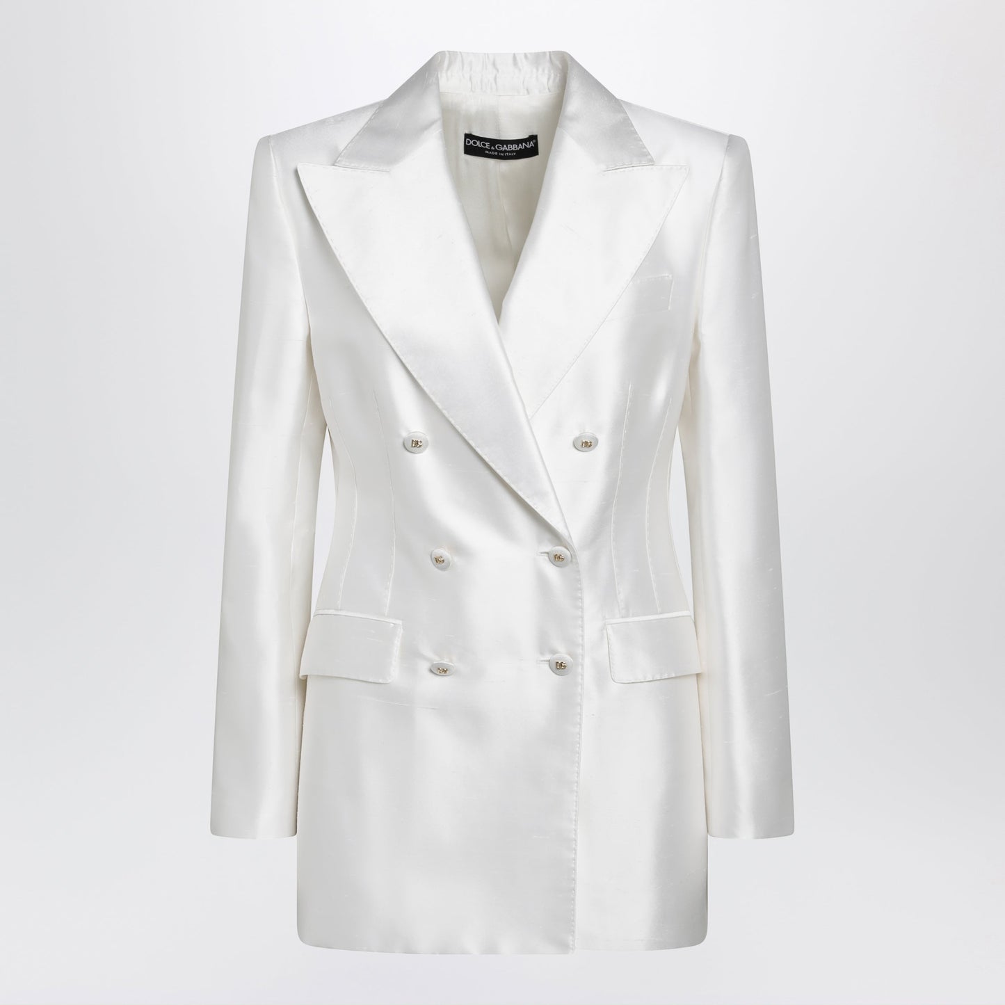 Dolce&Gabbana Double-Breasted Silk Jacket In Natural White Women DOLCE & GABBANA