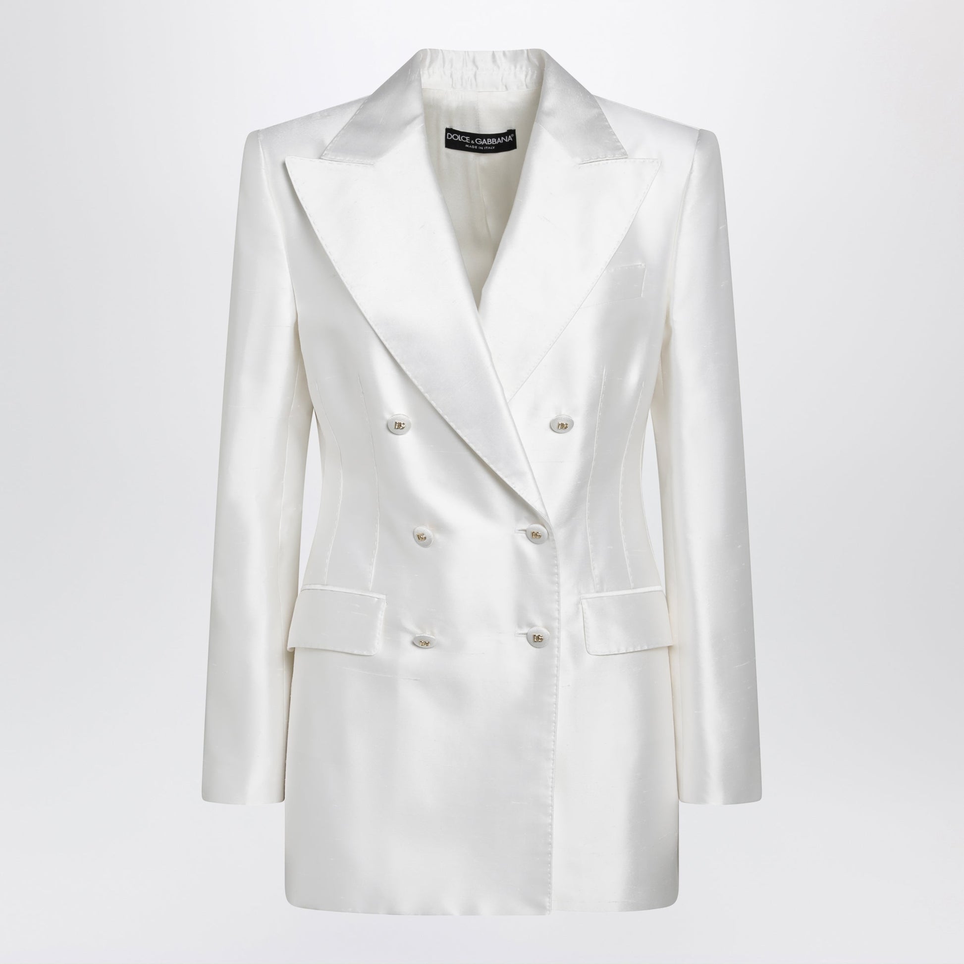 Dolce&Gabbana Double-Breasted Silk Jacket In Natural White Women DOLCE & GABBANA
