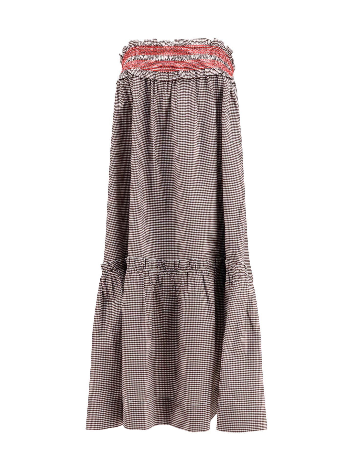 Ganni Women Checked Cotton Skirt With Gathered Waist GANNI