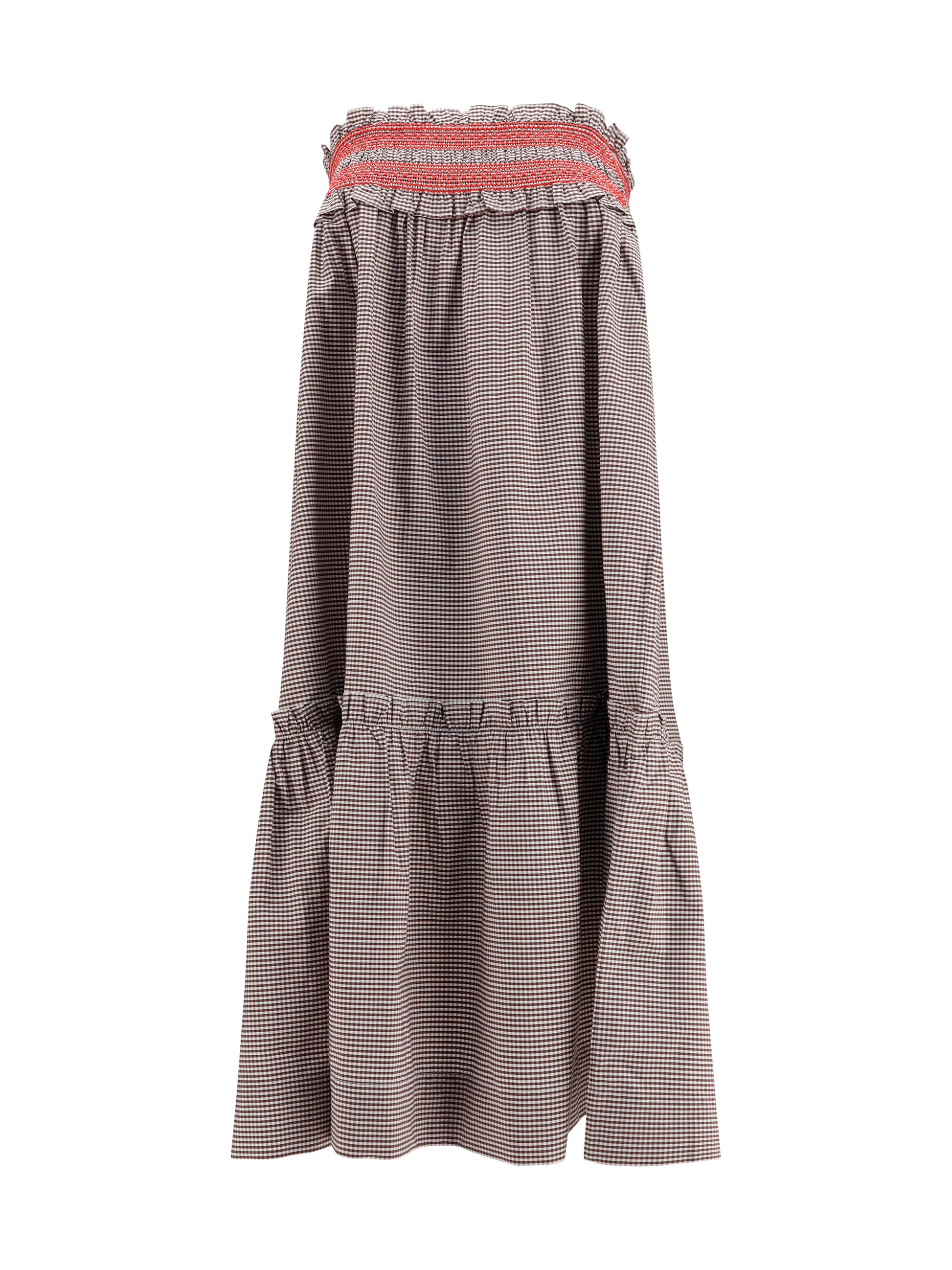 Ganni Women Checked Cotton Skirt With Gathered Waist GANNI