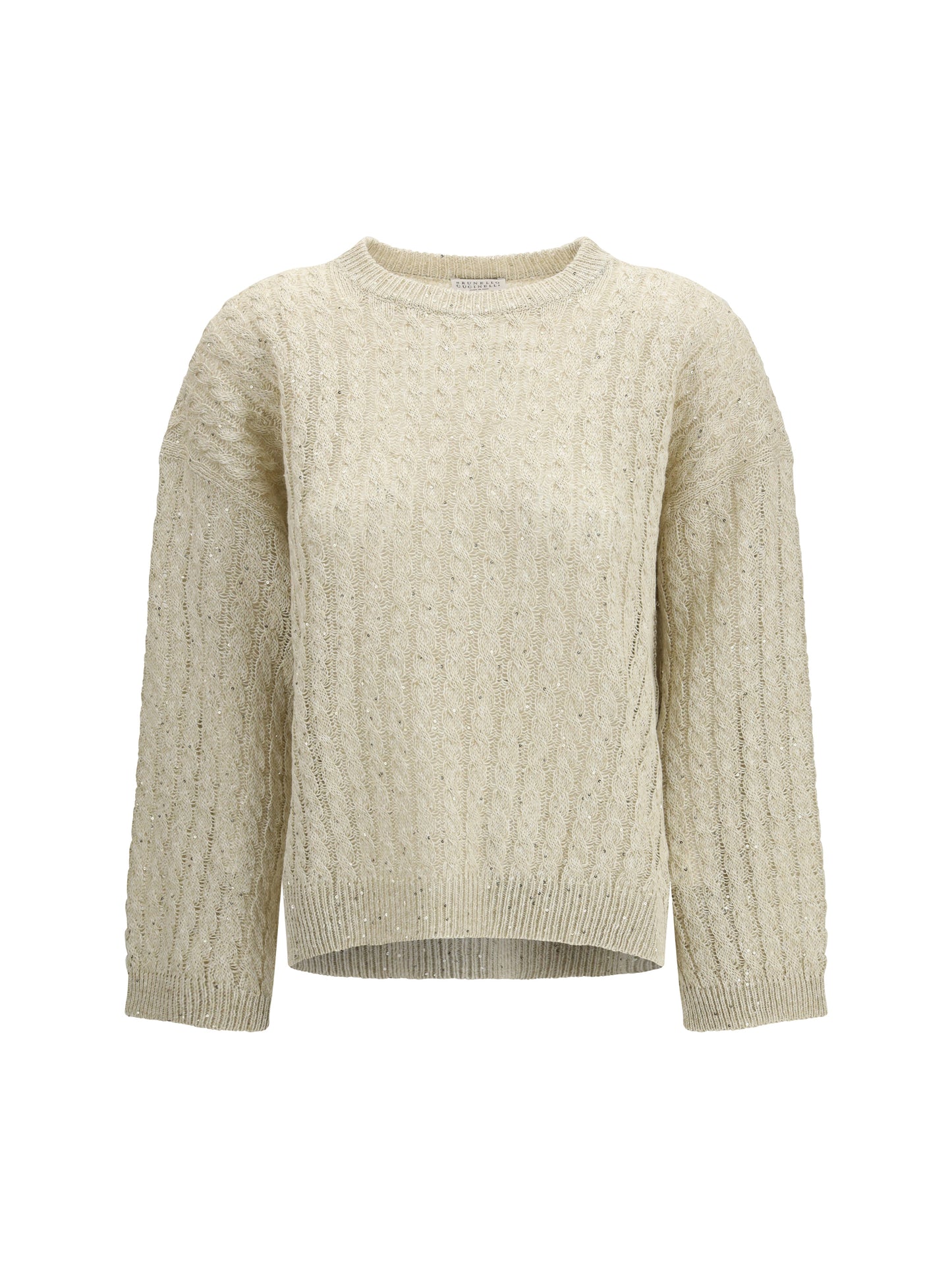 Brunello Cucinelli Women Dazzling Cable Linen Sweater With Openwork Ribbing BRUNELLO CUCINELLI