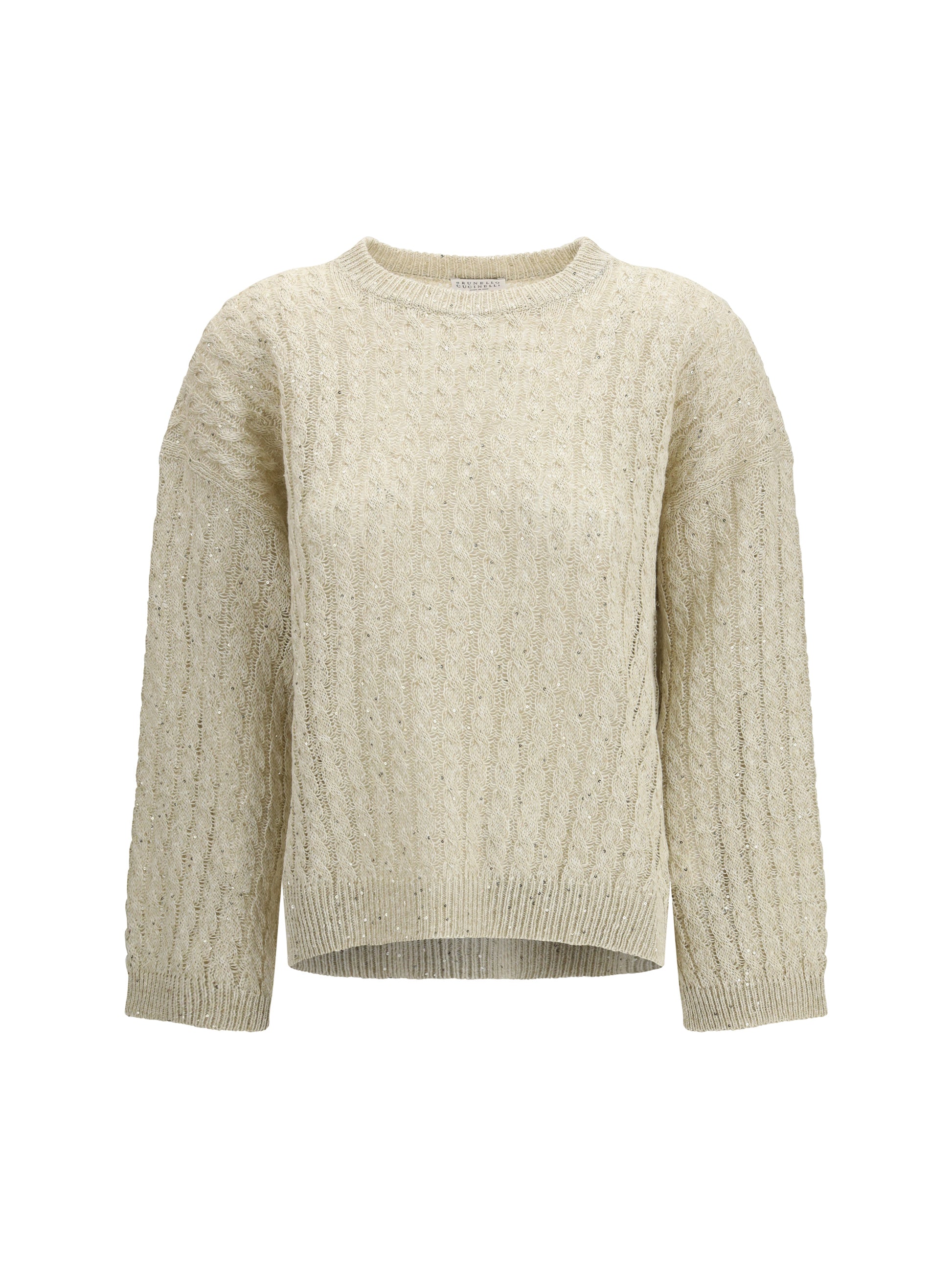 Brunello Cucinelli Women Dazzling Cable Linen Sweater With Openwork Ribbing BRUNELLO CUCINELLI