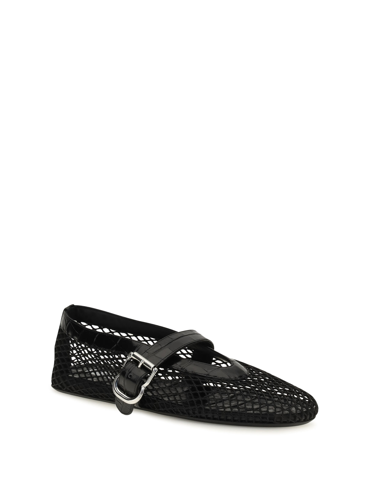 Alaïa Women Mesh And Crocodile-Print Leather Ballerinas ALAIA