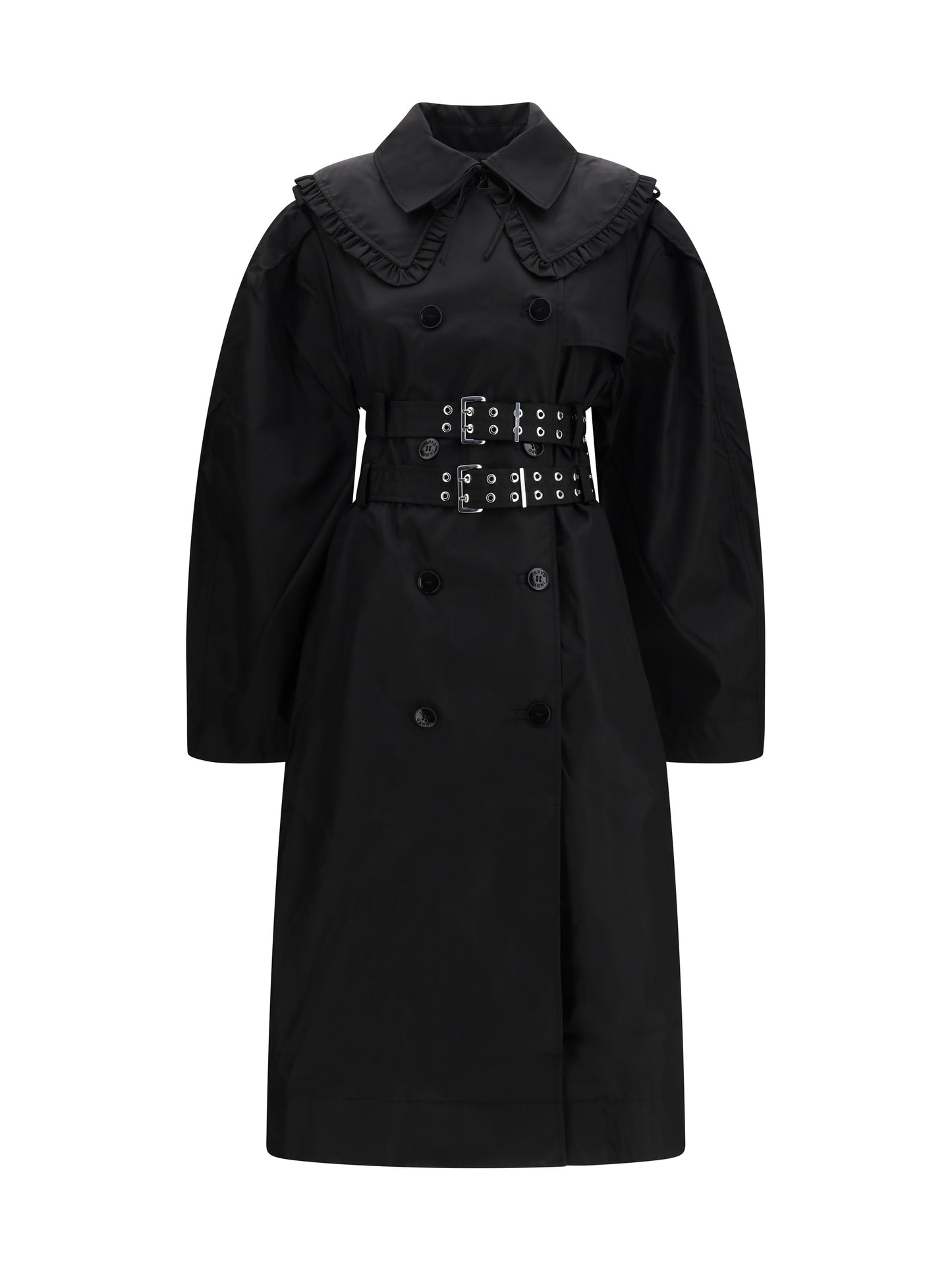 Ganni Women Belted Double-Breasted Coat GANNI