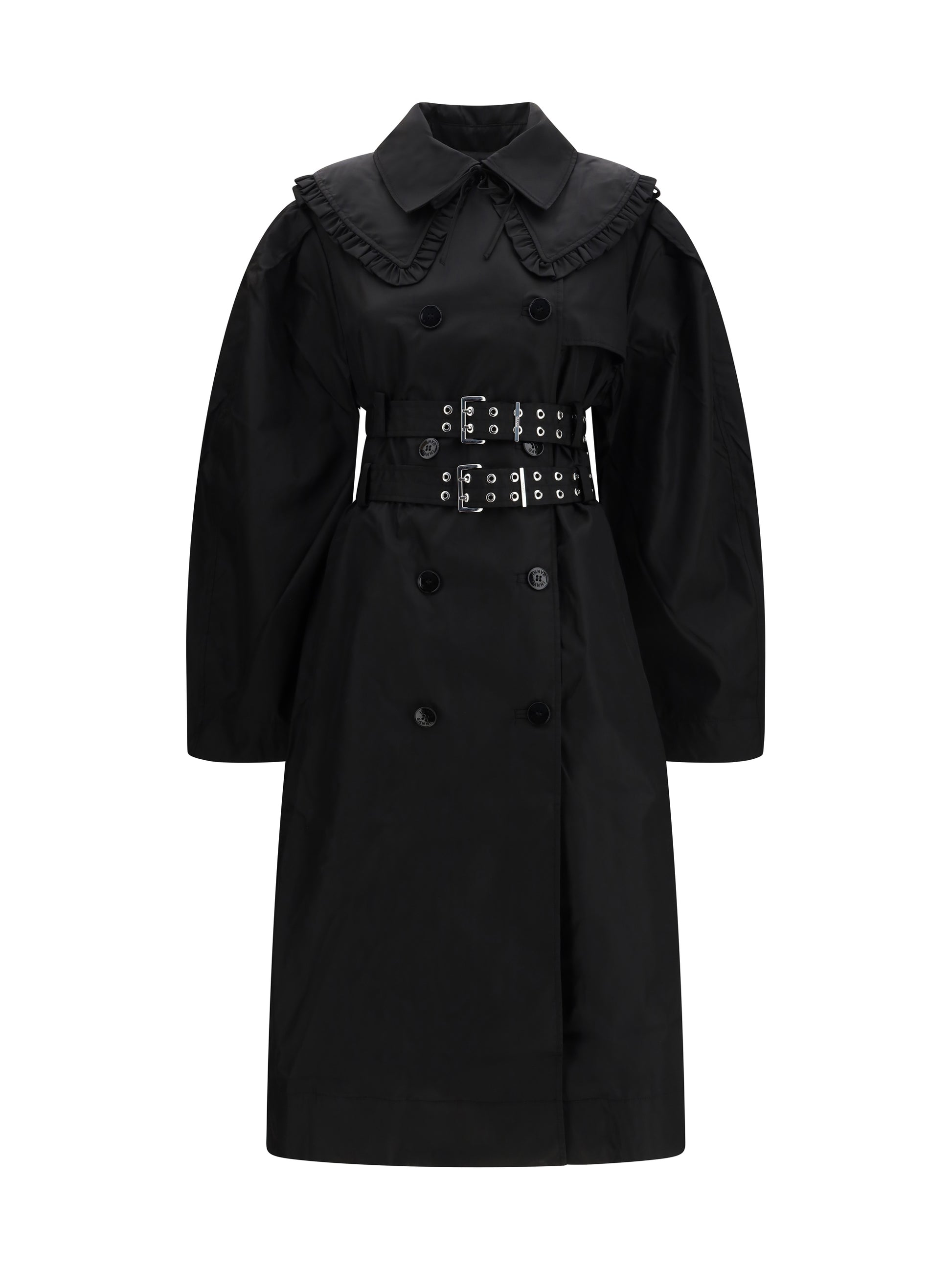 Ganni Women Belted Double-Breasted Coat GANNI