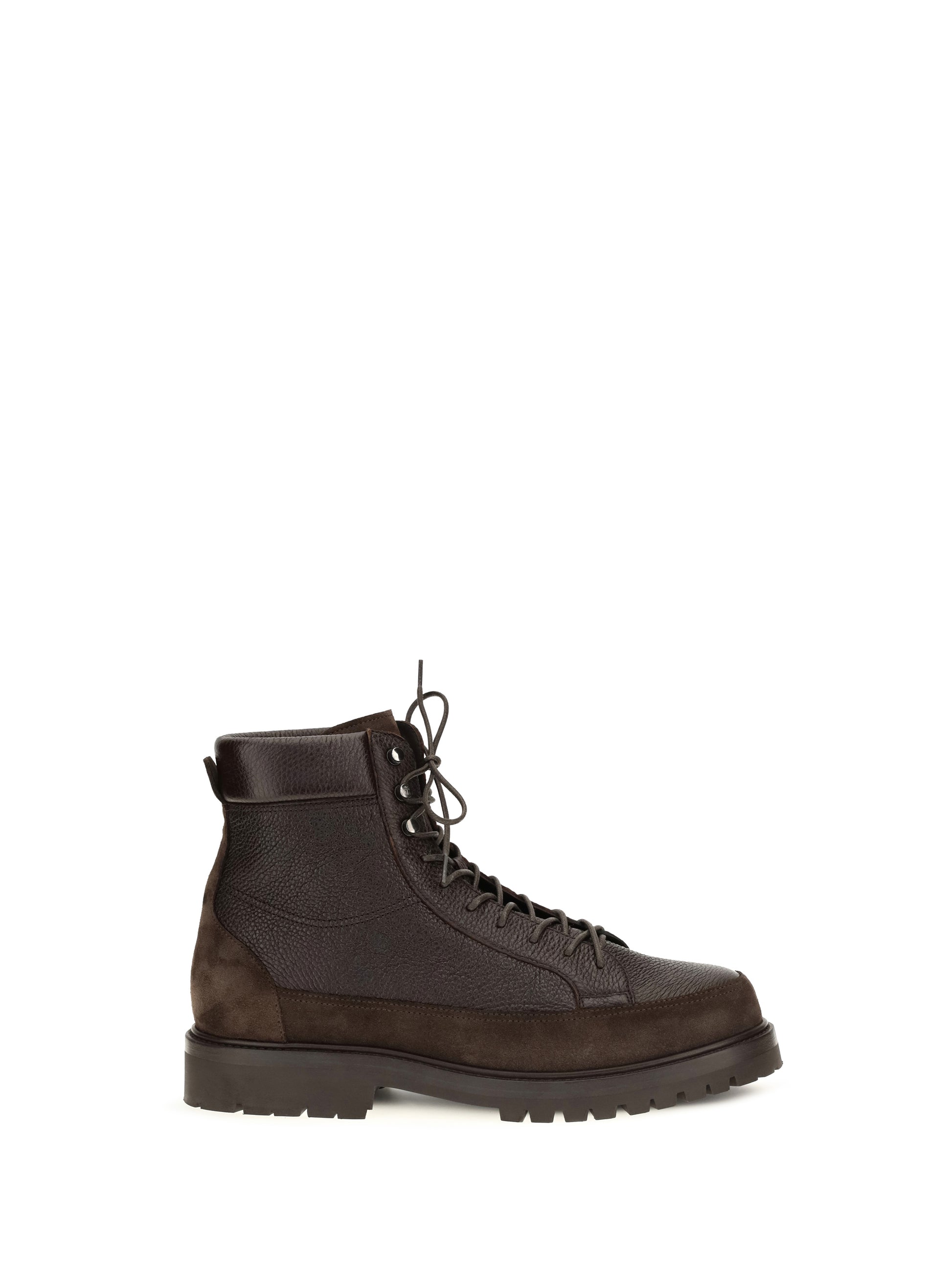 Brunello Cucinelli Men Lace-Up Deer Leather And Suede Ankle Boots BRUNELLO CUCINELLI