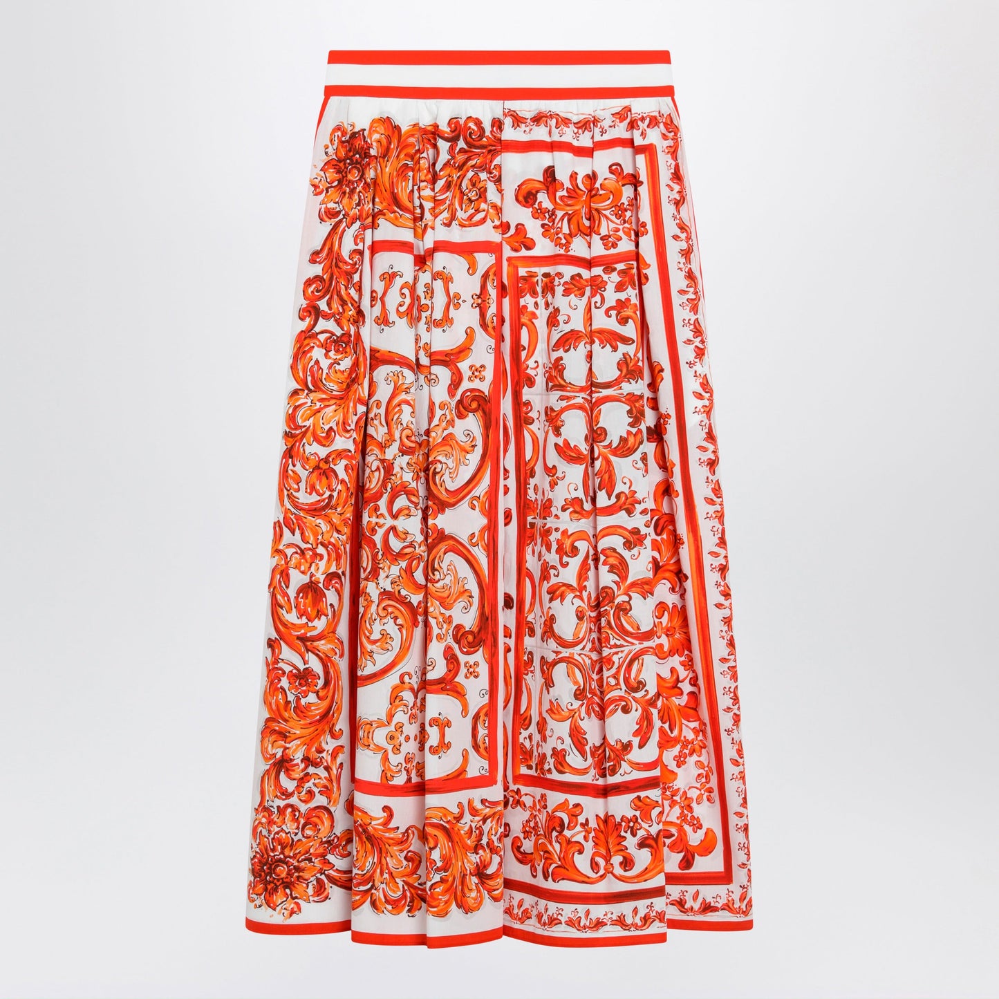 Dolce&Gabbana High-Waisted Maiolica-Print Poplin Pleated Skirt In Orange Women DOLCE & GABBANA
