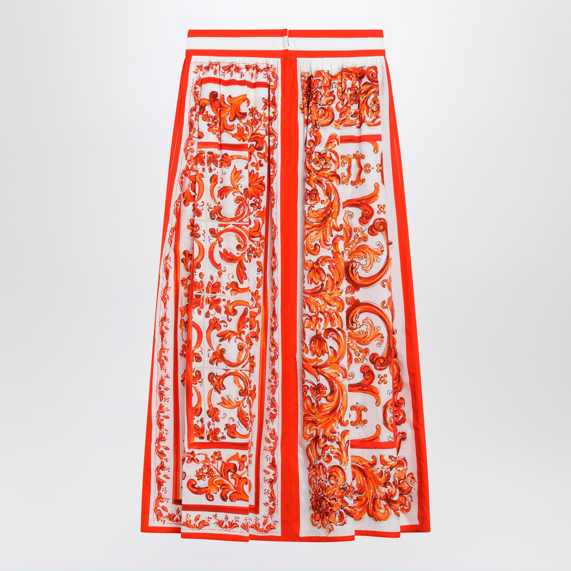 Dolce&Gabbana High-Waisted Maiolica-Print Poplin Pleated Skirt In Orange Women DOLCE & GABBANA