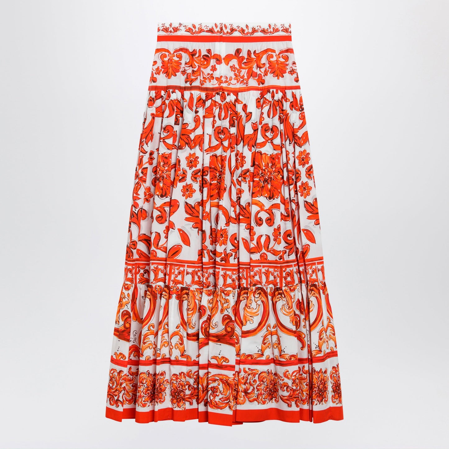 Dolce&Gabbana Long Maiolica-Print Cotton Poplin Skirt In Orange Women DOLCE & GABBANA
