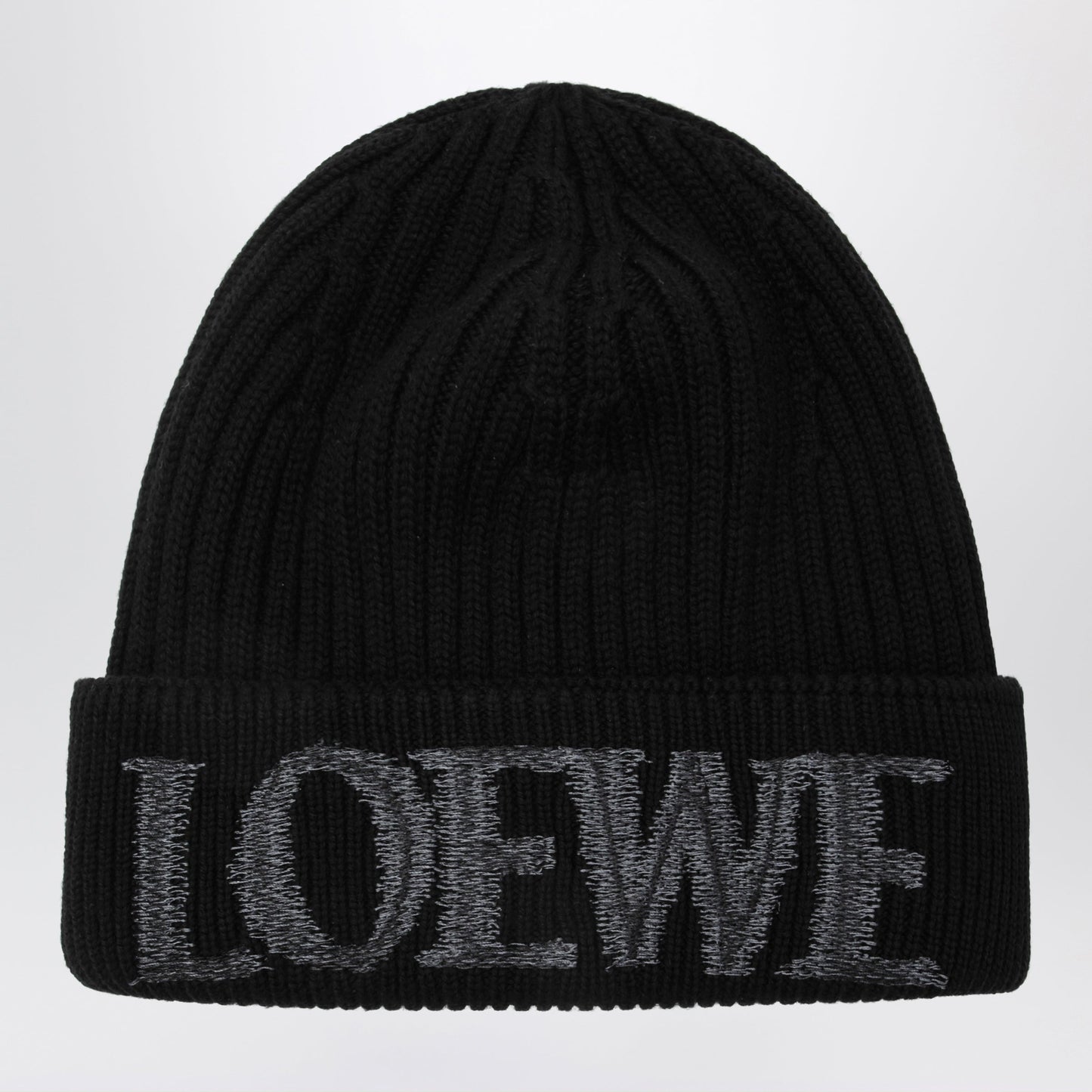 Loewe Black Wool Beanie With Logo Embroidery Men LOEWE