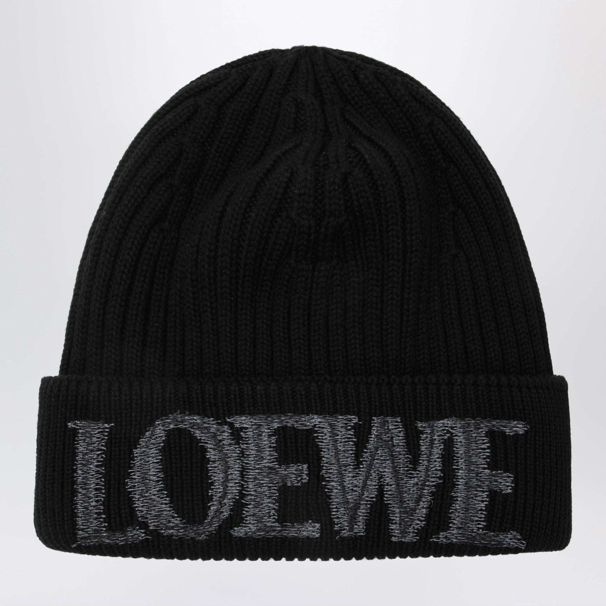 Loewe Black Wool Beanie With Logo Embroidery Men LOEWE