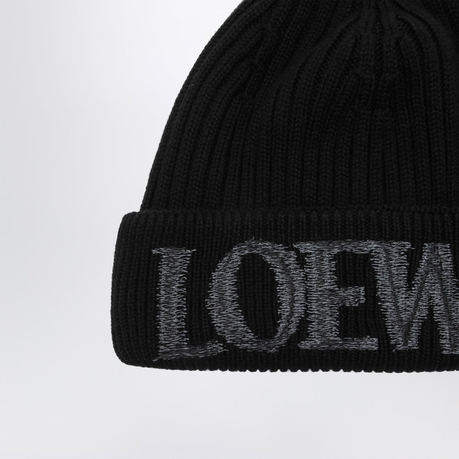 Loewe Black Wool Beanie With Logo Embroidery Men LOEWE