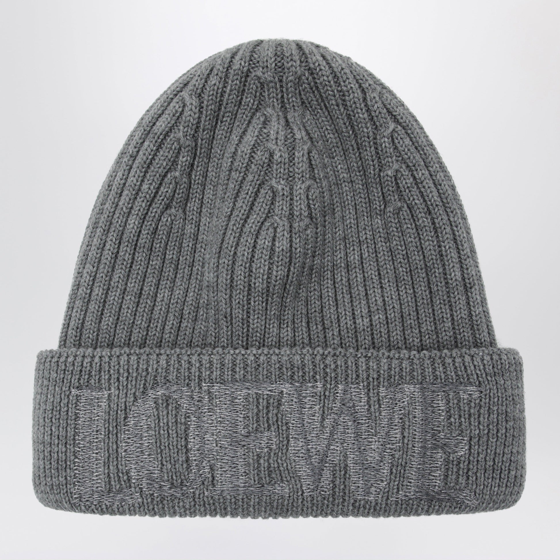 Loewe Grey Wool Beanie With Logo Embroidery Men LOEWE